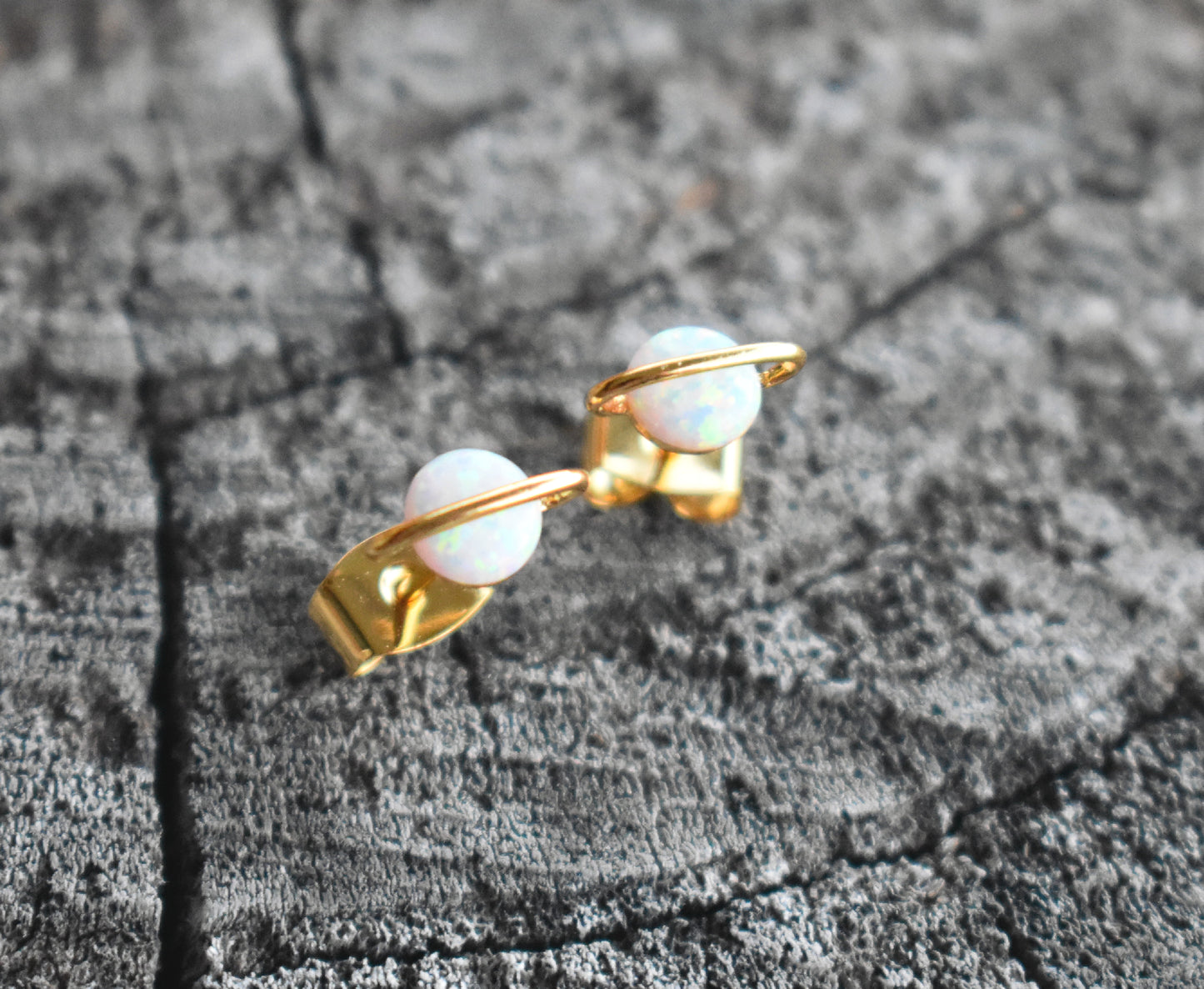 Gold Opal Planet Stud Earrings-18k