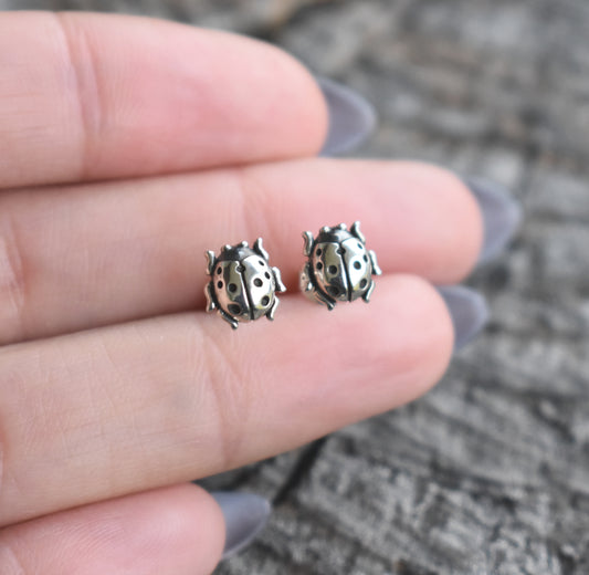 Ladybug Stud Earrings-Sterling Silver