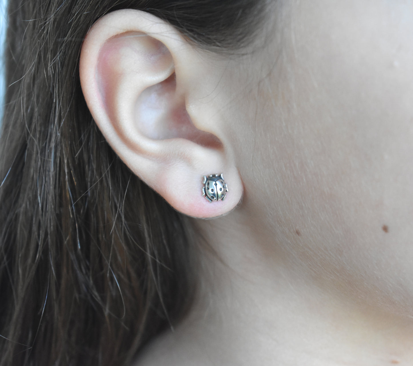 Ladybug Stud Earrings-Sterling Silver
