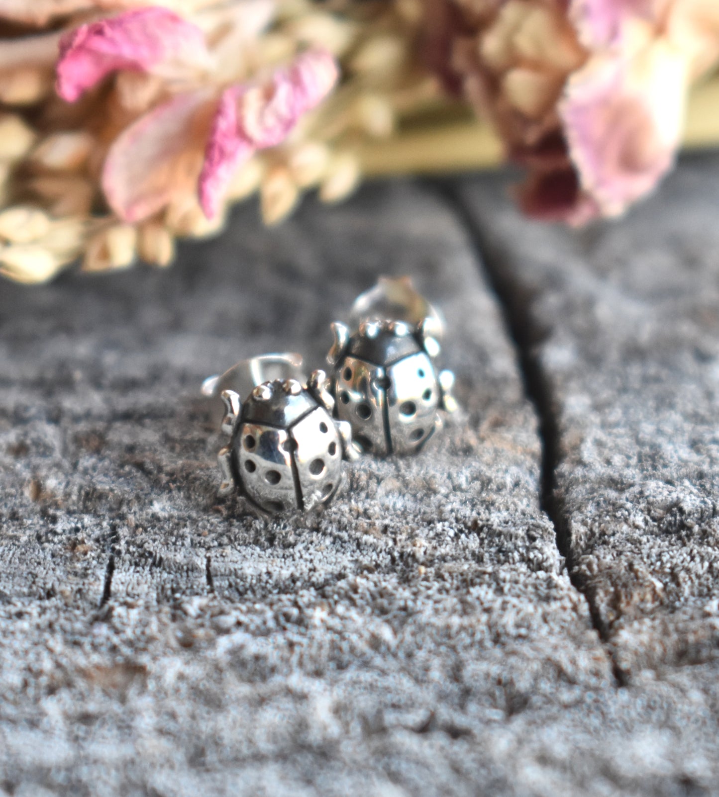 Ladybug Stud Earrings-Sterling Silver