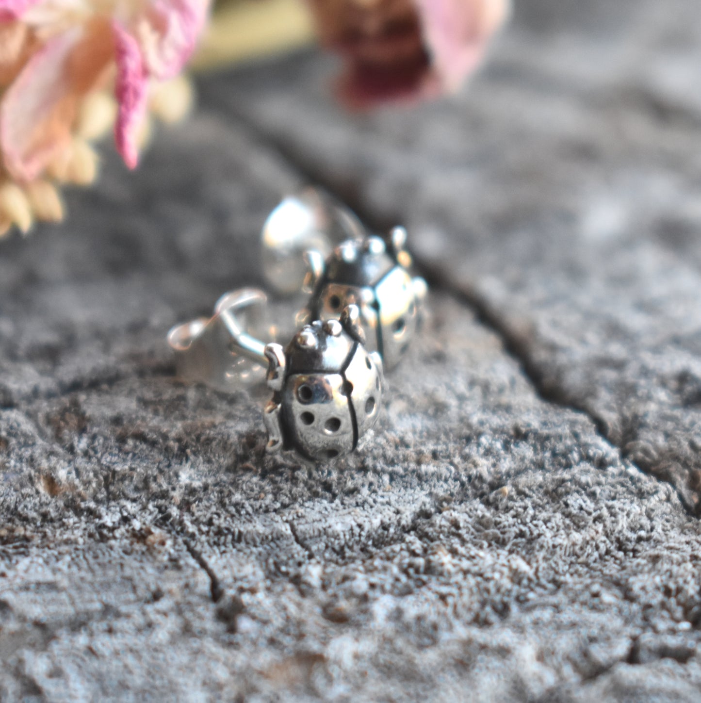 Ladybug Stud Earrings-Sterling Silver