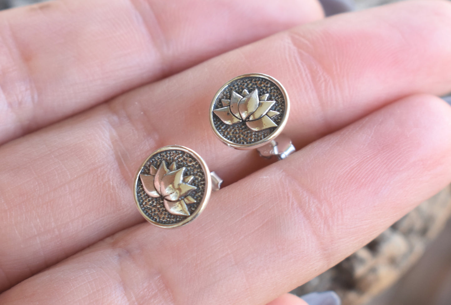 Lotus Flower Circle Earrings