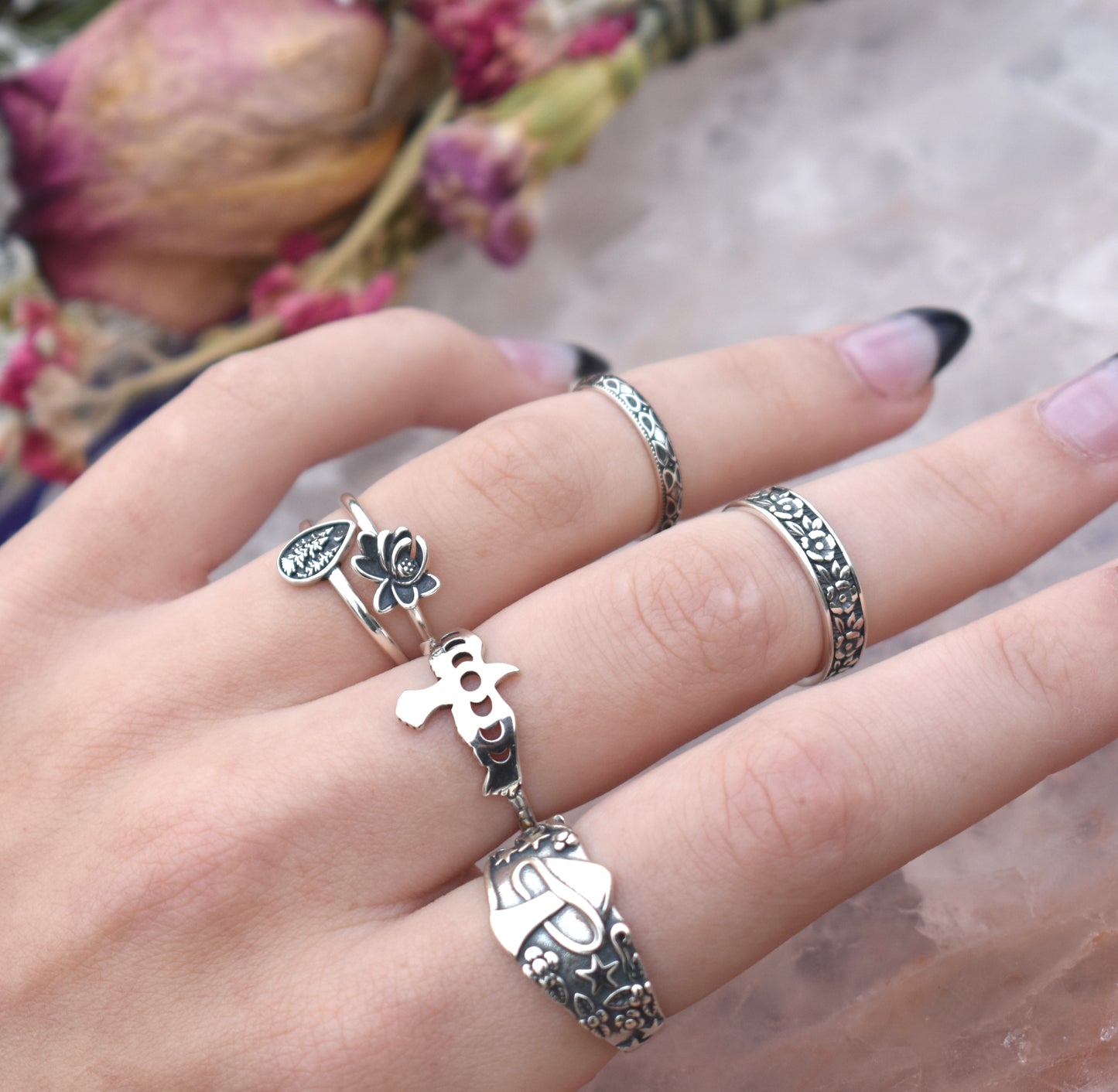 Lotus Flower Ring-Sterling Silver