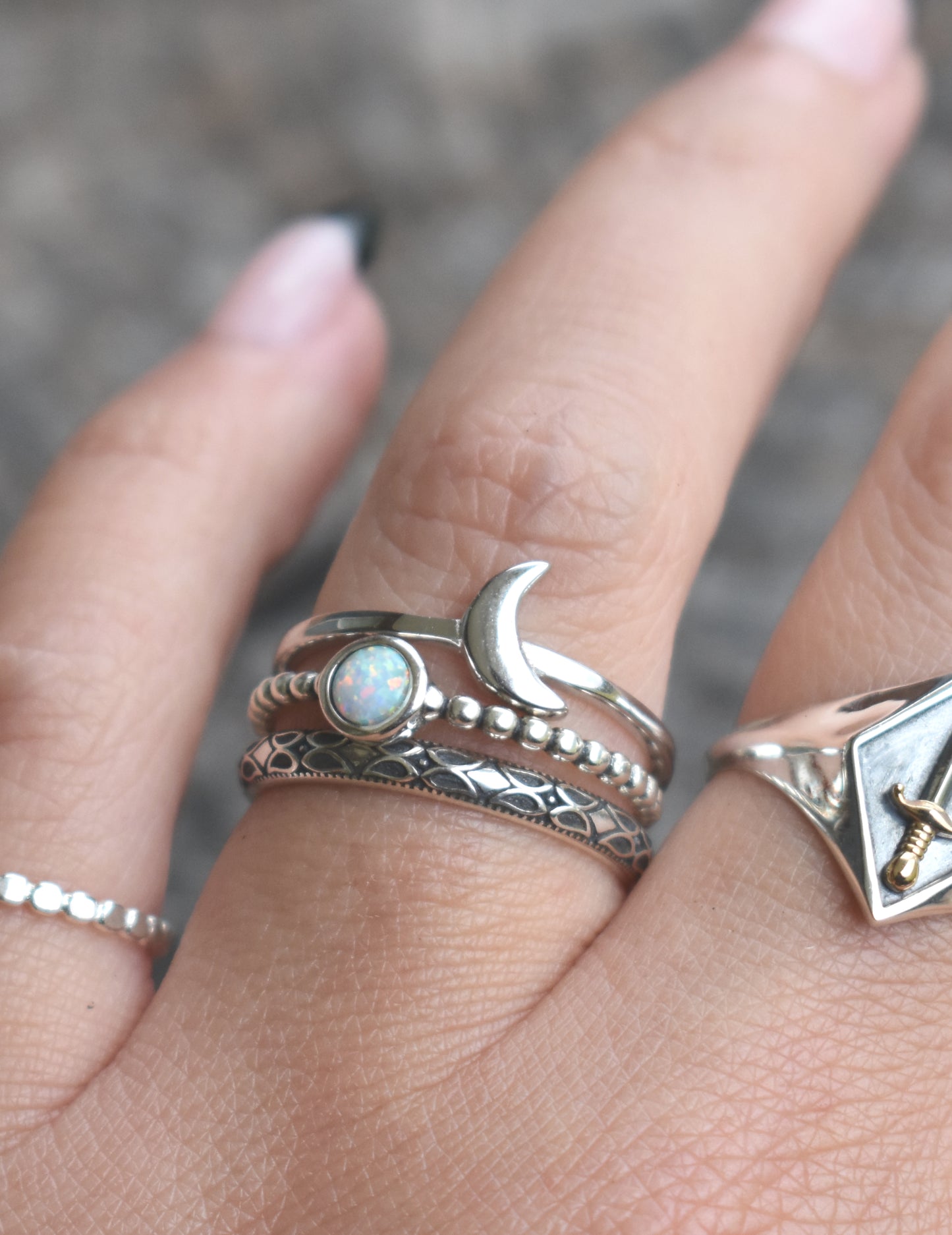 Moon & Opal Stack Rings-Sterling Silver