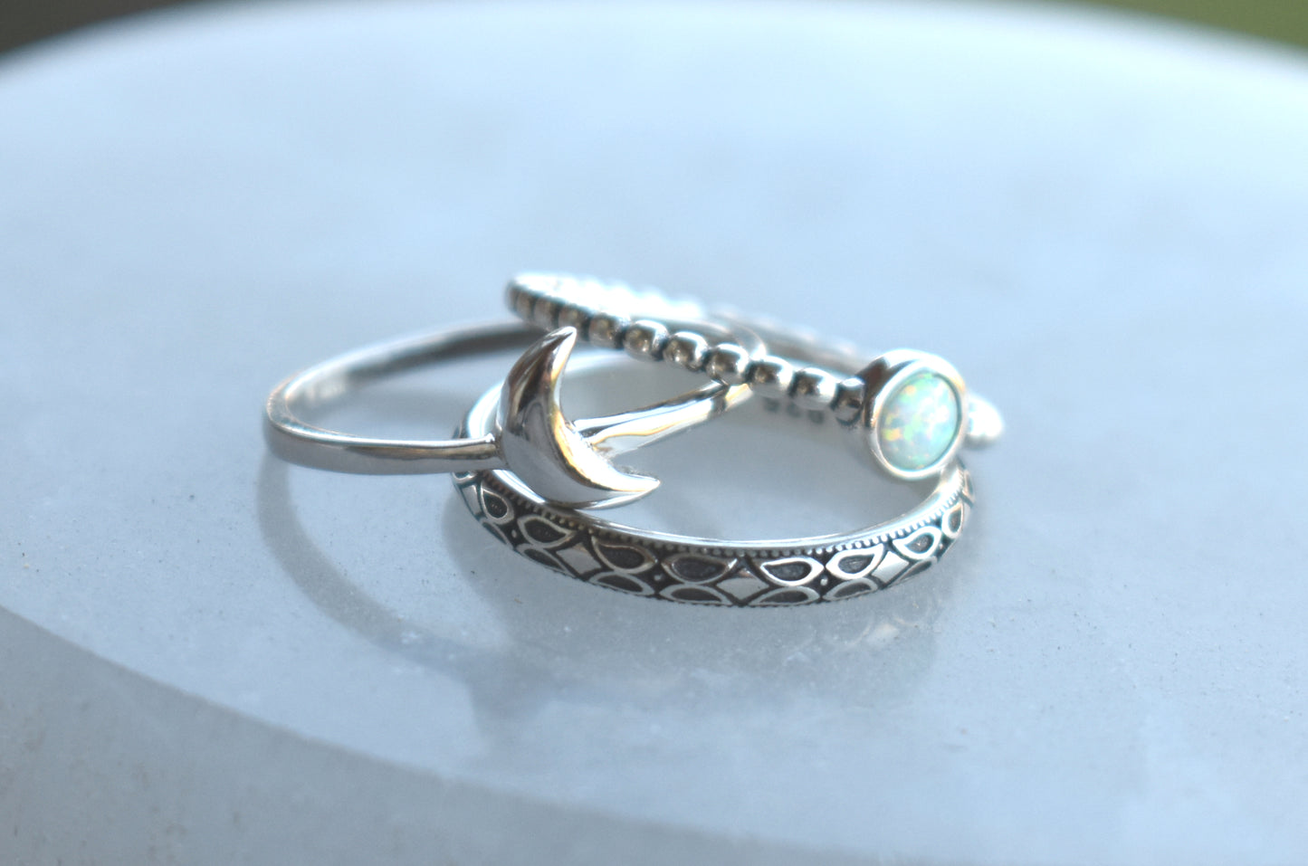 Moon & Opal Stack Rings-Sterling Silver