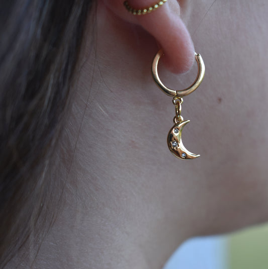 Gold Moon & Star Earrings-14k