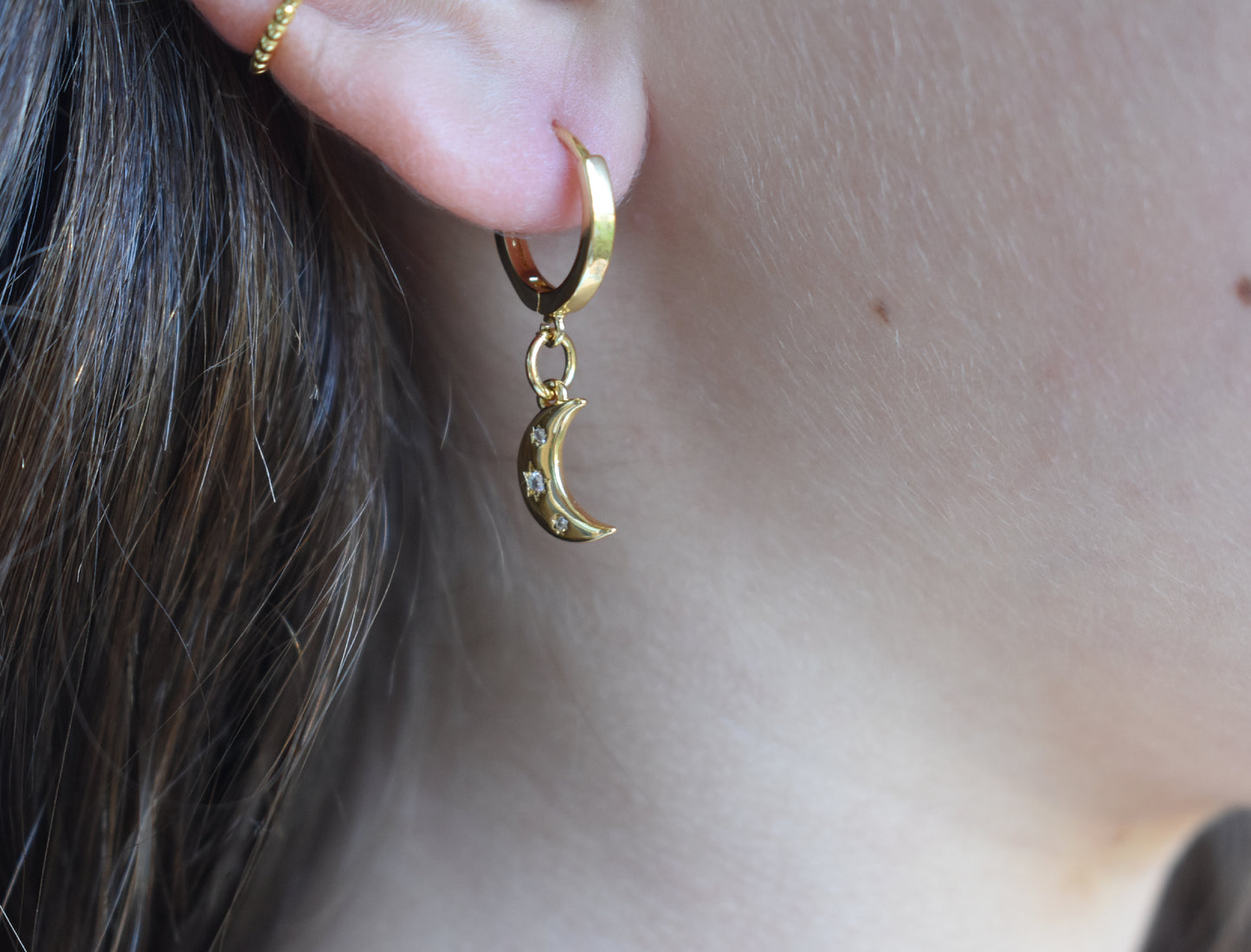 Gold Moon & Star Earrings-14k
