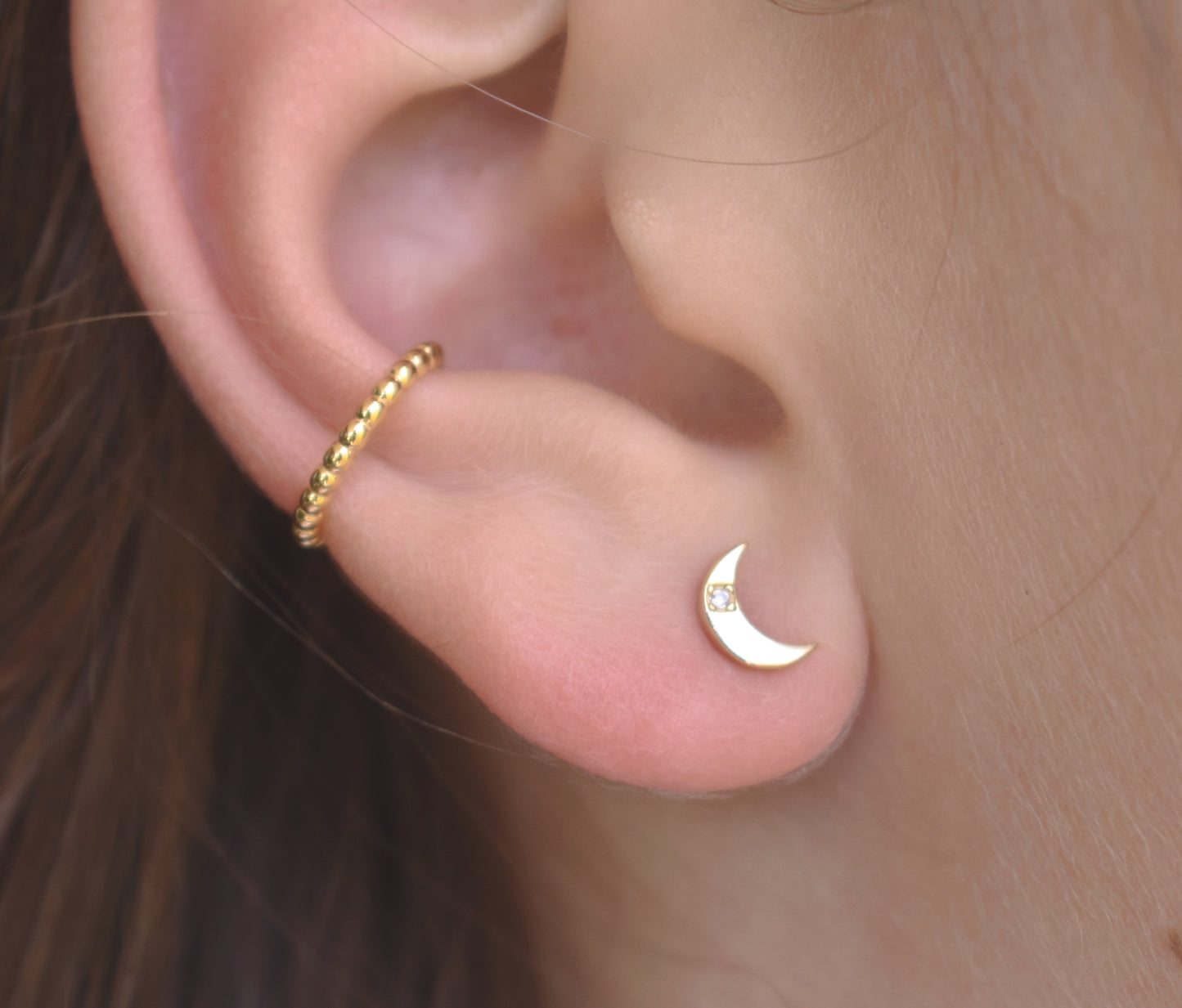 Gold Moon & Star Stud Earrings-18k