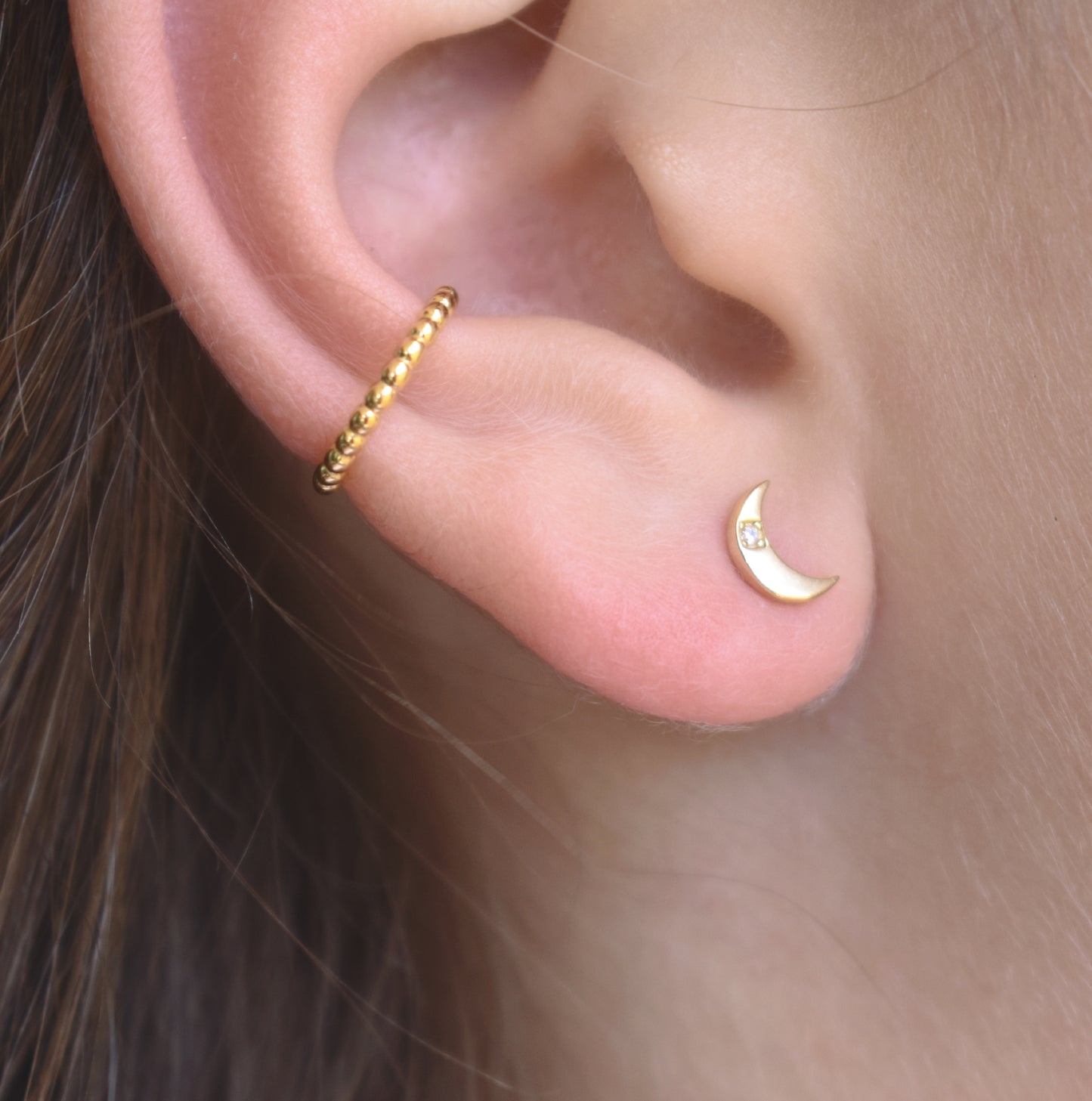 Gold Moon & Star Stud Earrings-18k