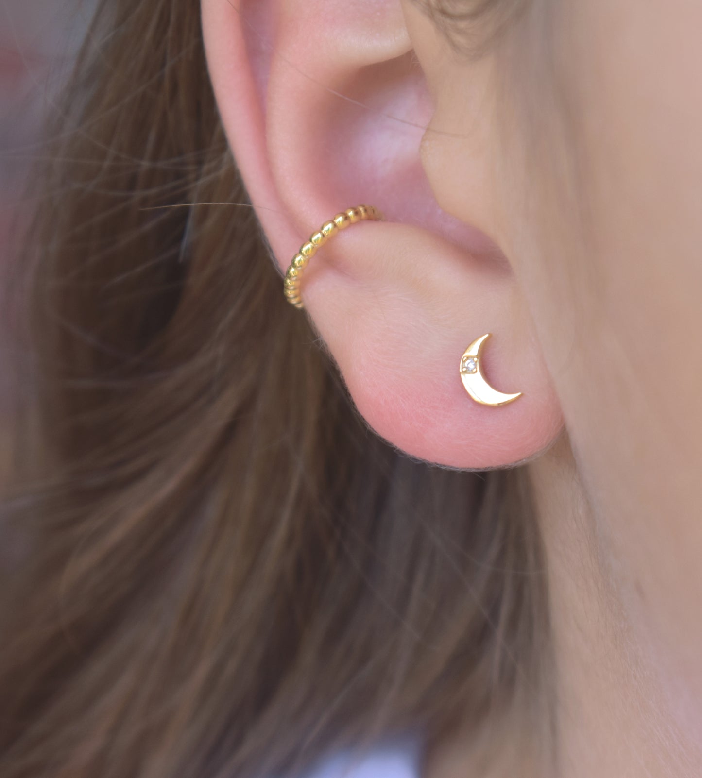 Gold Moon & Star Stud Earrings-18k