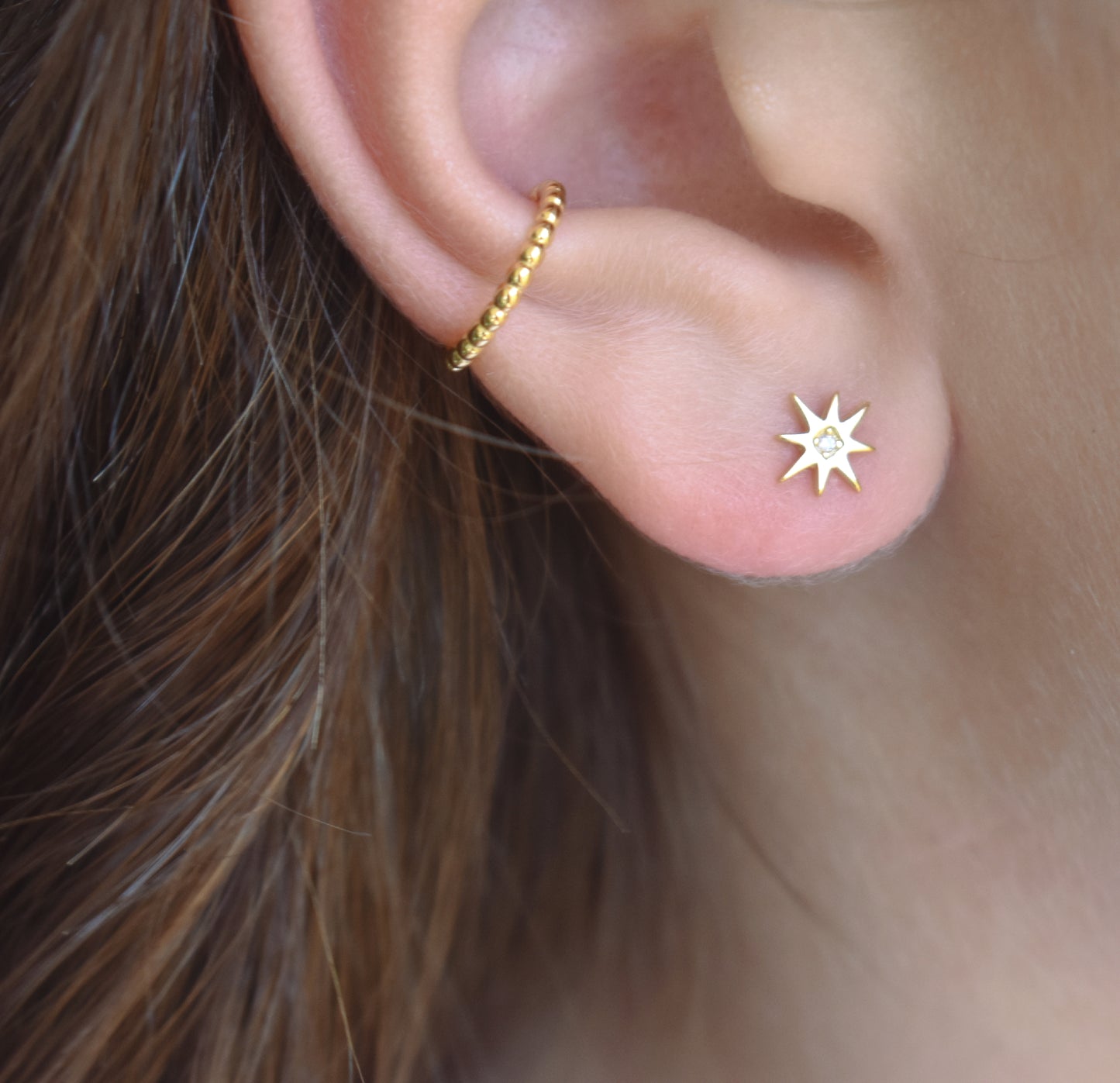 Gold Moon & Star Stud Earrings-18k