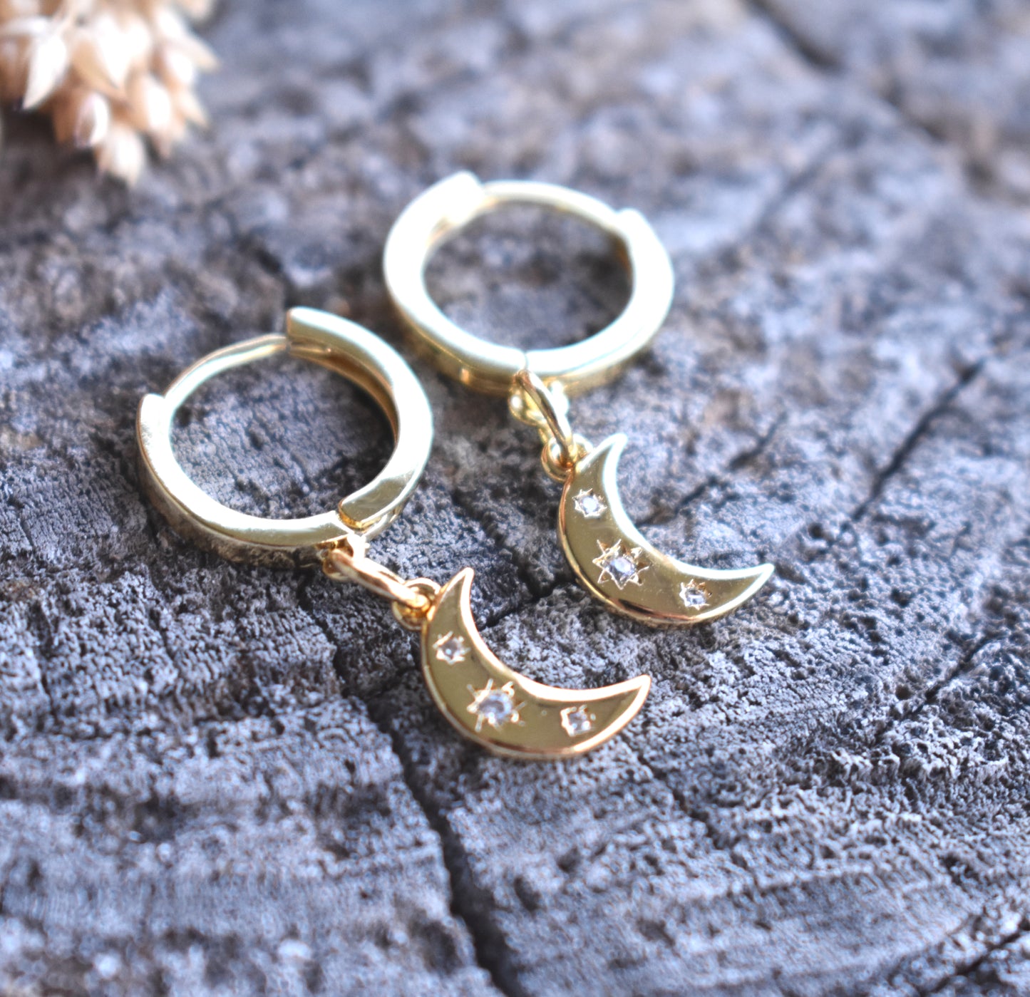 Gold Moon & Star Earrings-14k