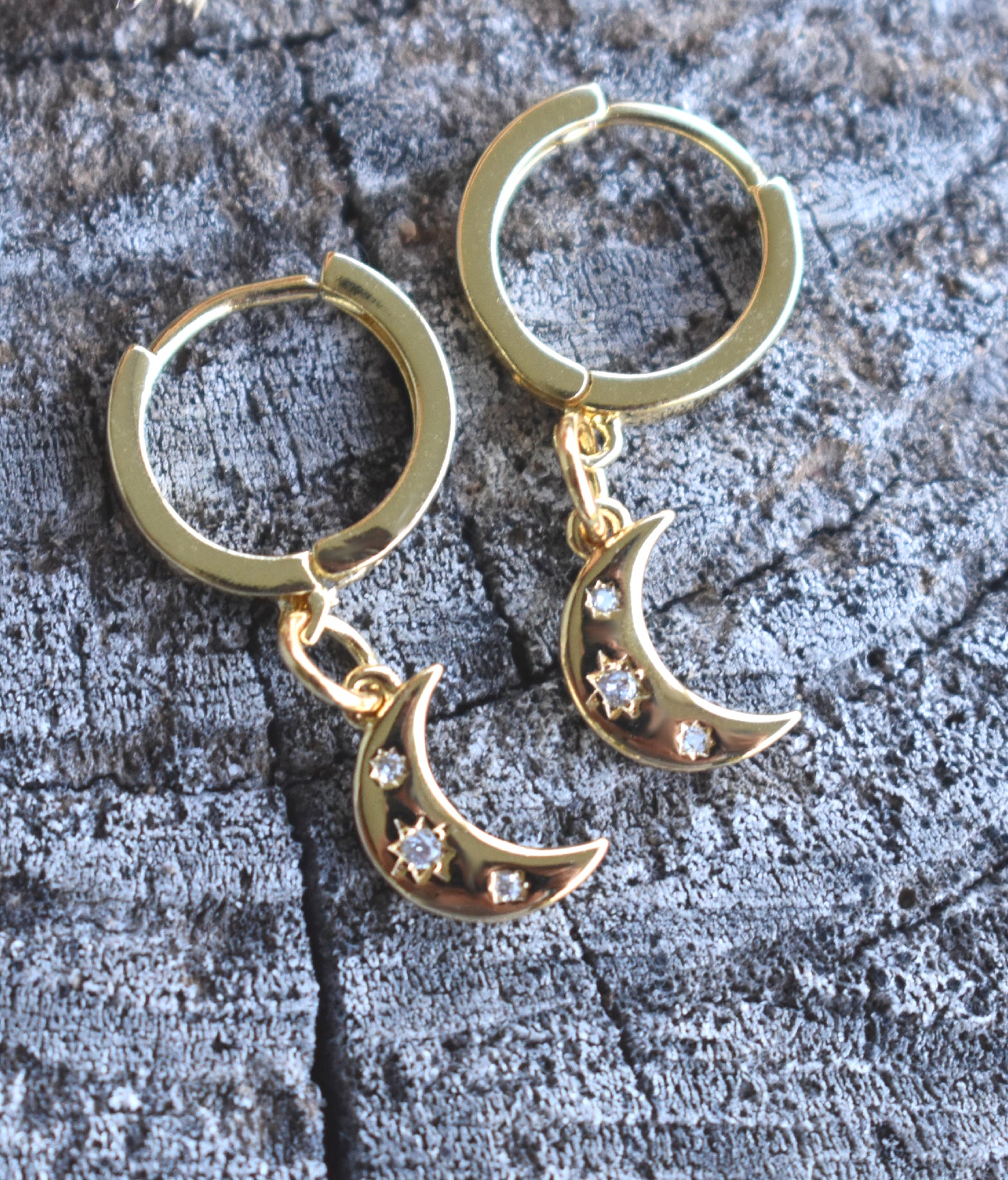 Gold Moon & Star Earrings-14k