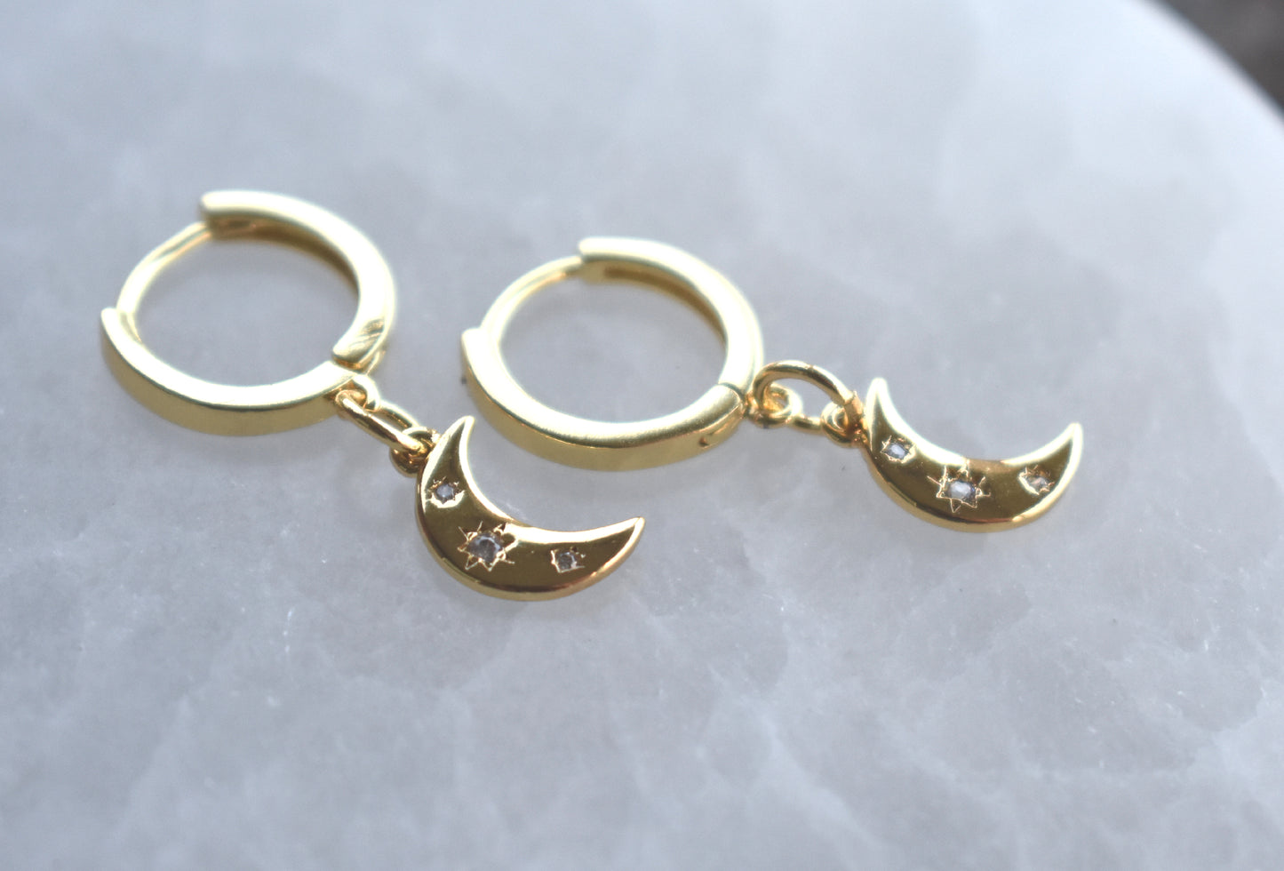 Gold Moon & Star Earrings-14k