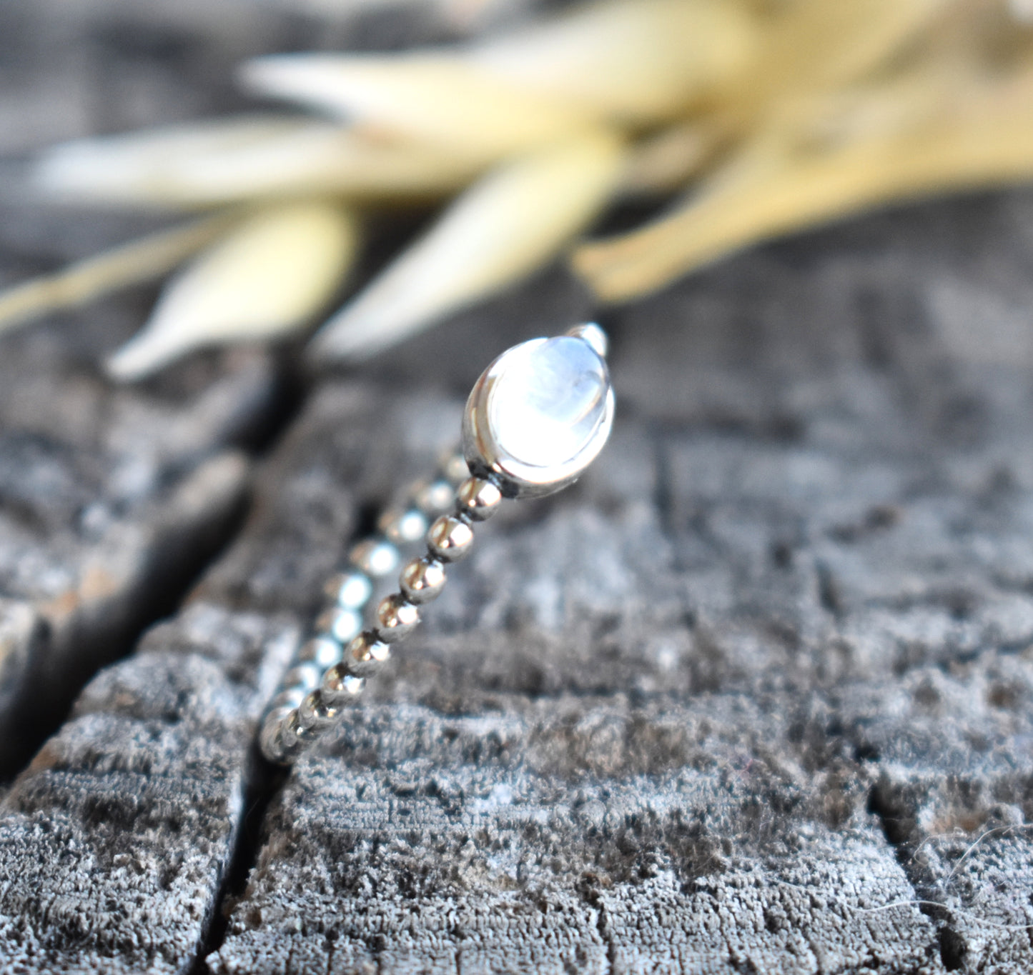 Rainbow Moonstone Ring-Beaded 925 Sterling Silver
