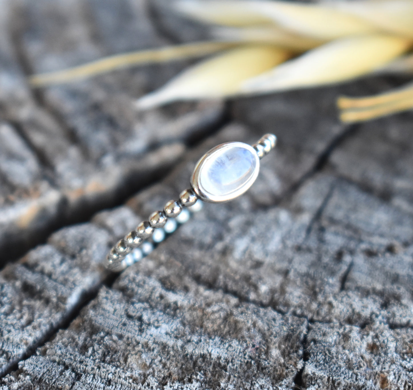 Rainbow Moonstone Ring-Beaded 925 Sterling Silver