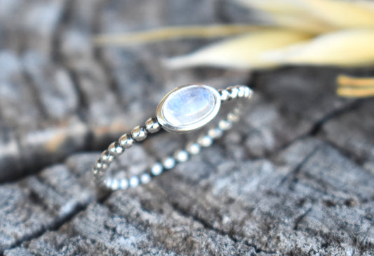 Rainbow Moonstone Ring-Beaded 925 Sterling Silver