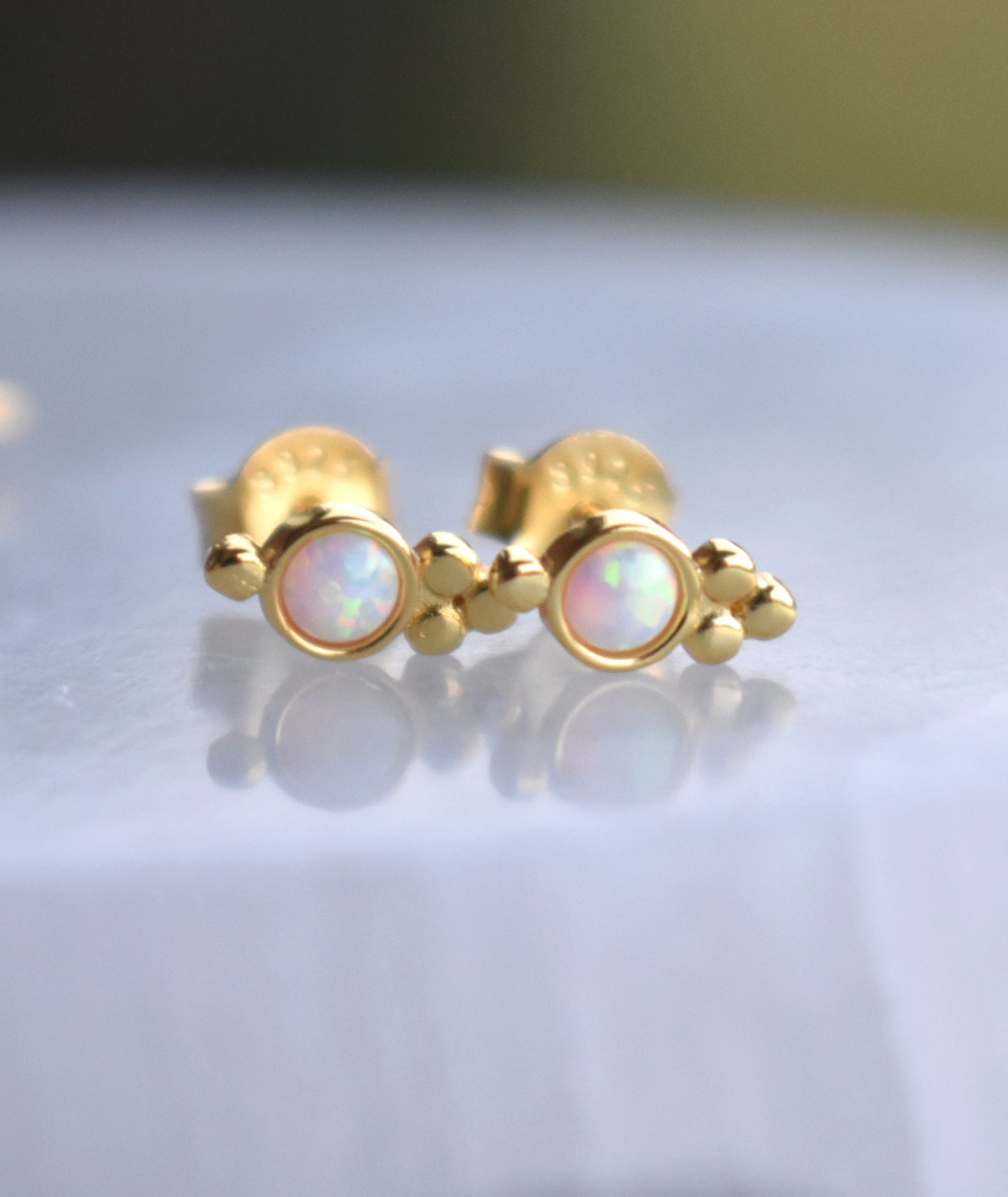 Gold Fire Opal Dotted Stud Earrings-18k
