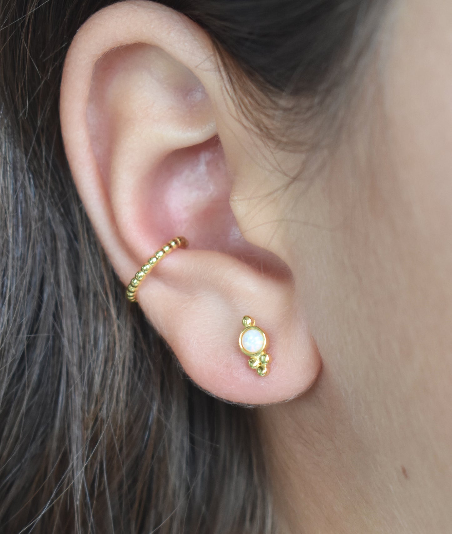 Gold Fire Opal Dotted Stud Earrings-18k