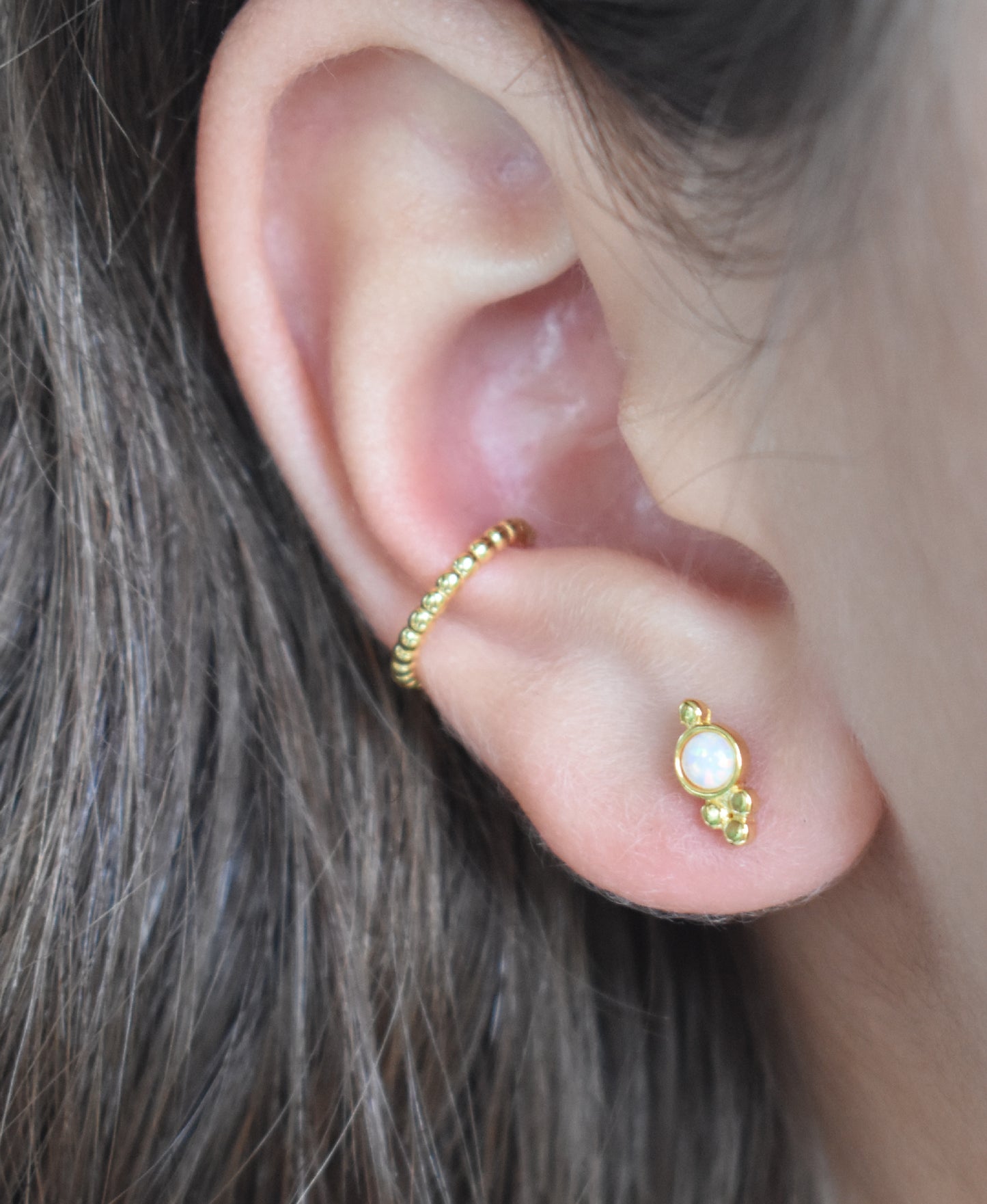 Gold Fire Opal Dotted Stud Earrings-18k