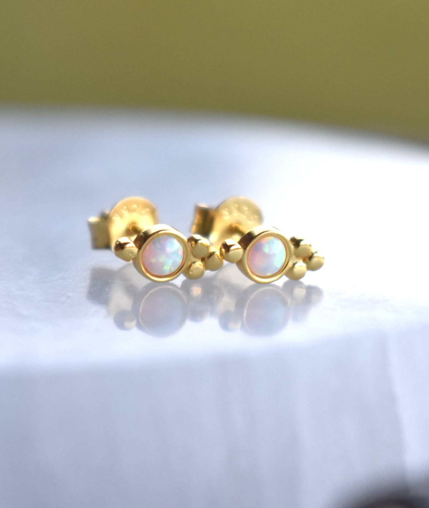 Gold Fire Opal Dotted Stud Earrings-18k