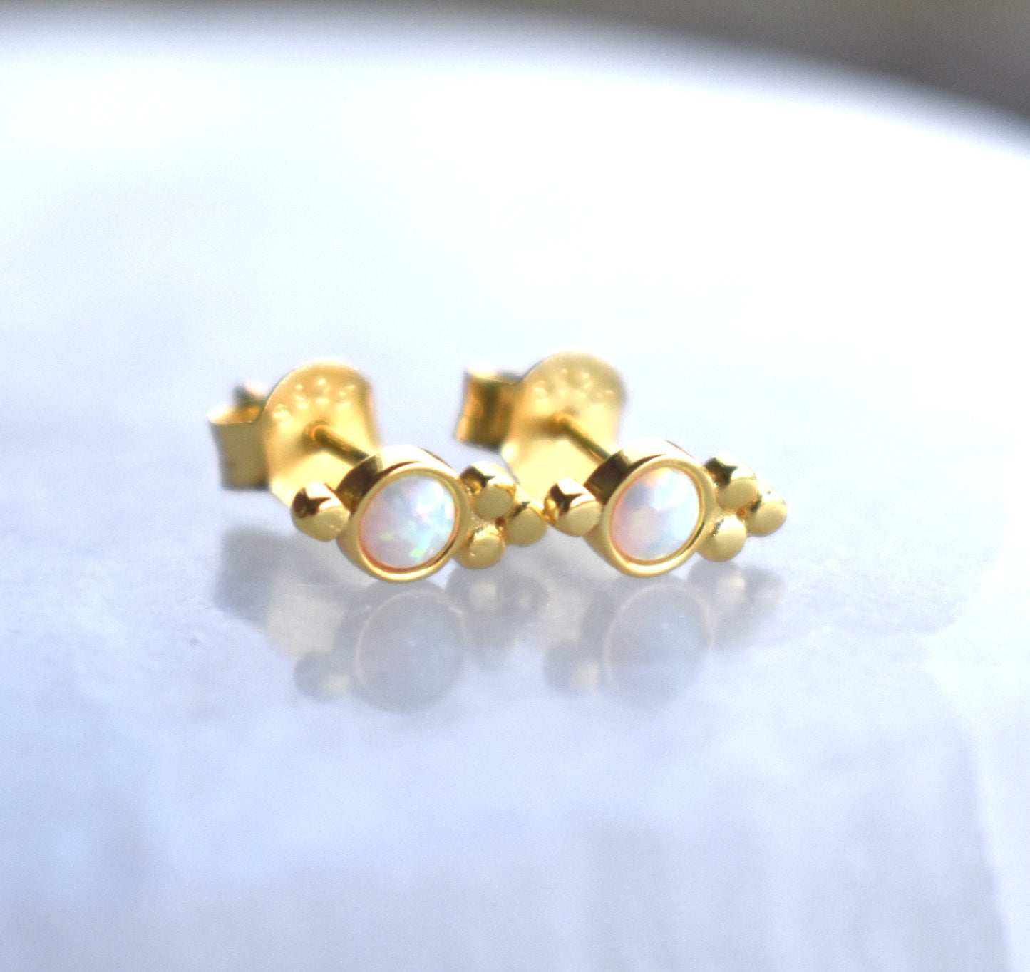 Gold Fire Opal Dotted Stud Earrings-18k