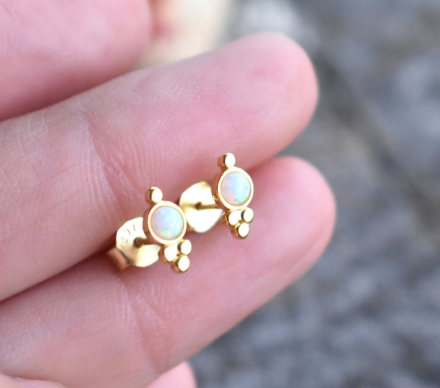 Gold Fire Opal Dotted Stud Earrings-18k