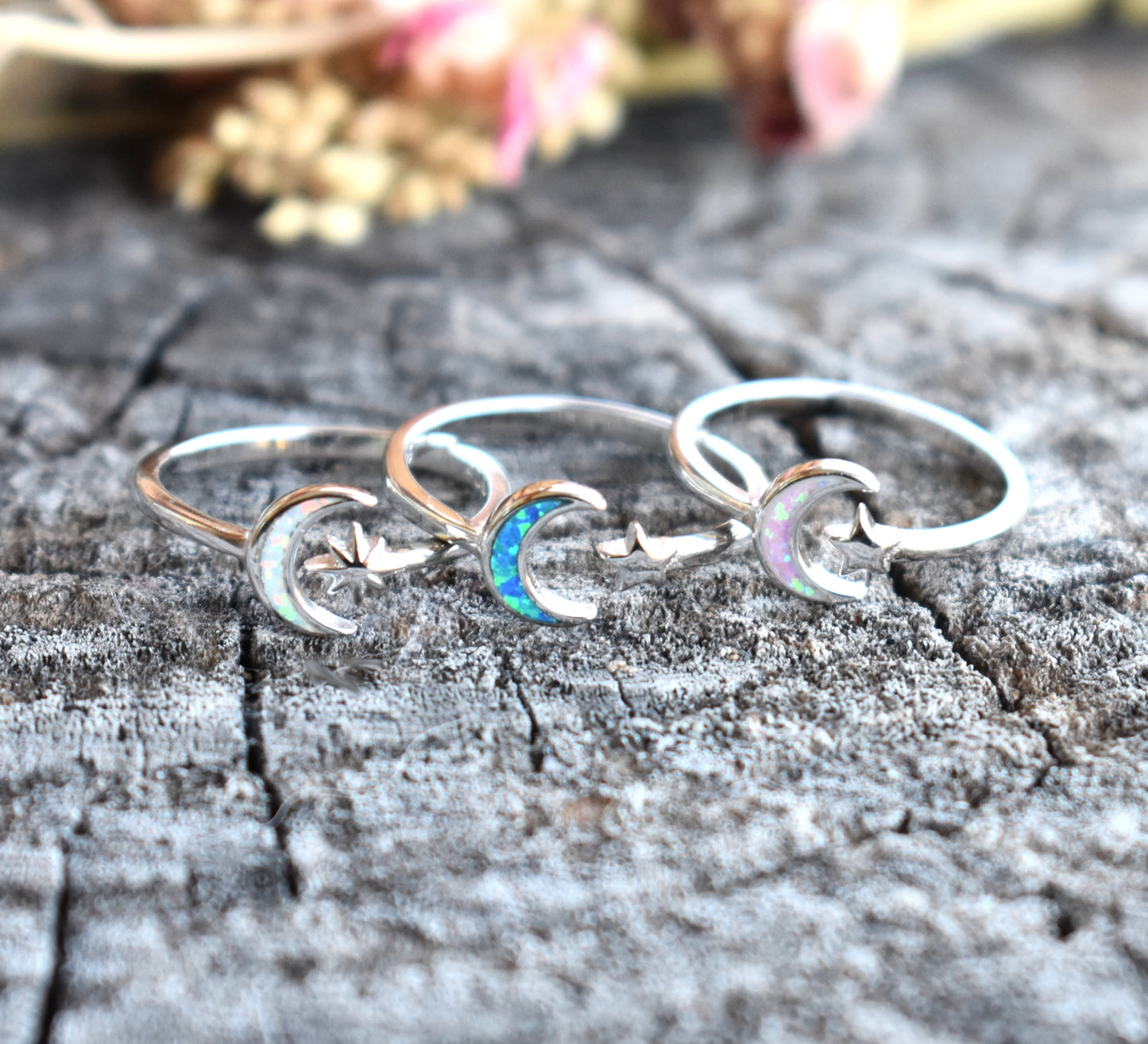 Opal Moon & Star Celestial Ring-Sterling Silver