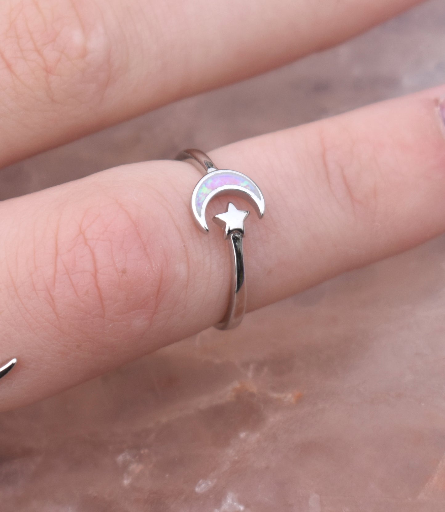 Opal Moon & Star Celestial Ring-Sterling Silver