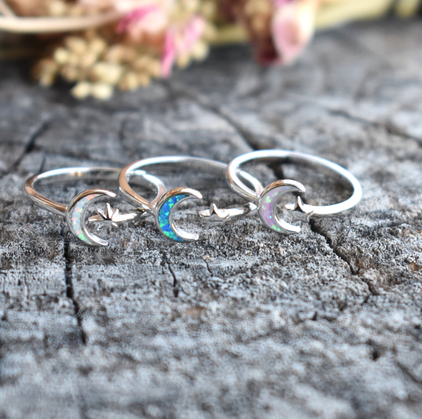 Opal Moon & Star Celestial Ring-Sterling Silver