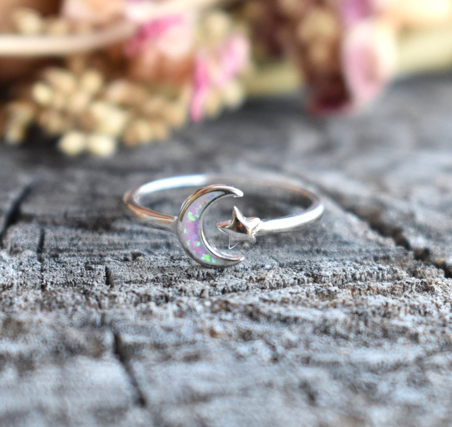 Opal Moon & Star Celestial Ring-Sterling Silver