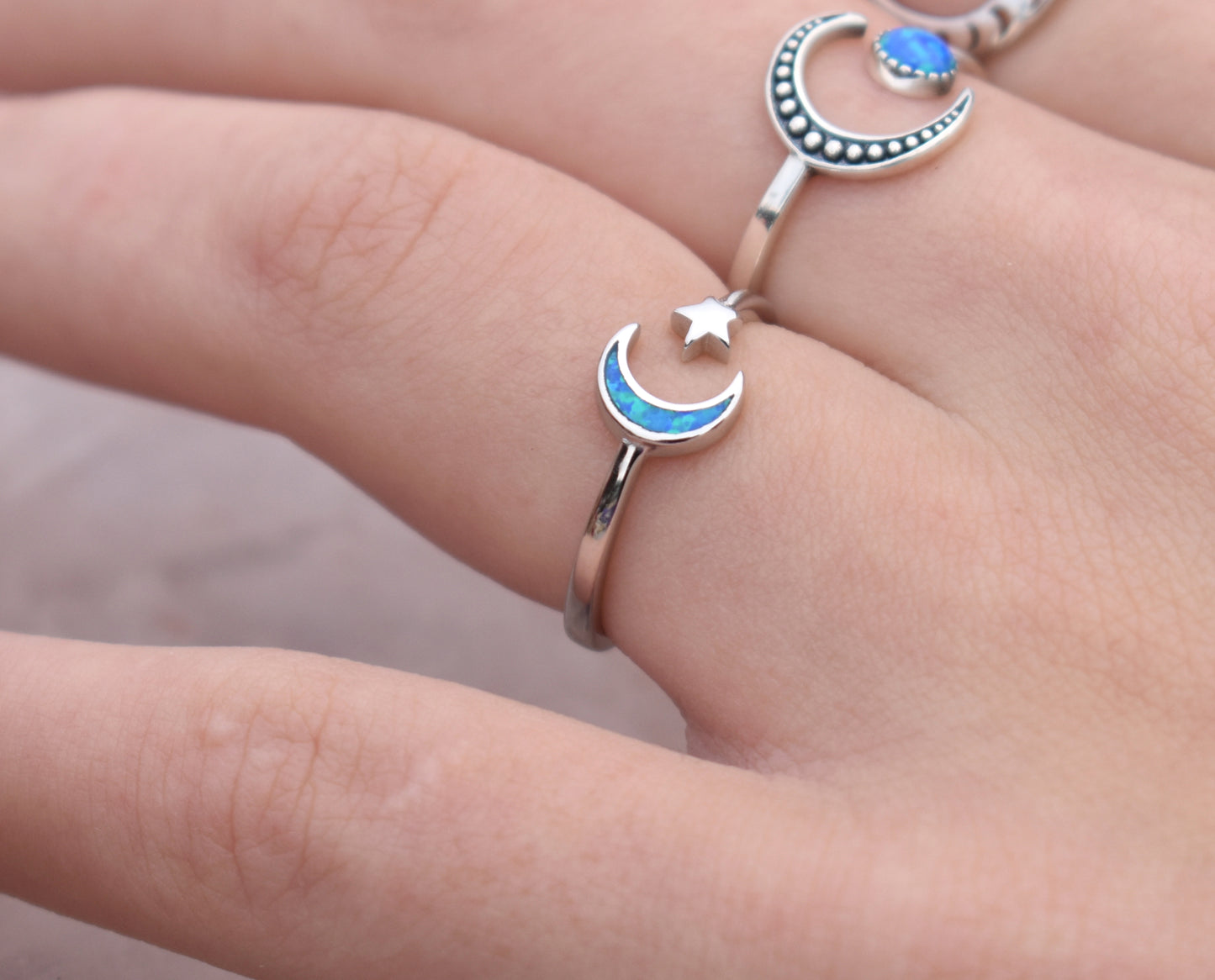 Opal Moon & Star Celestial Ring-Sterling Silver