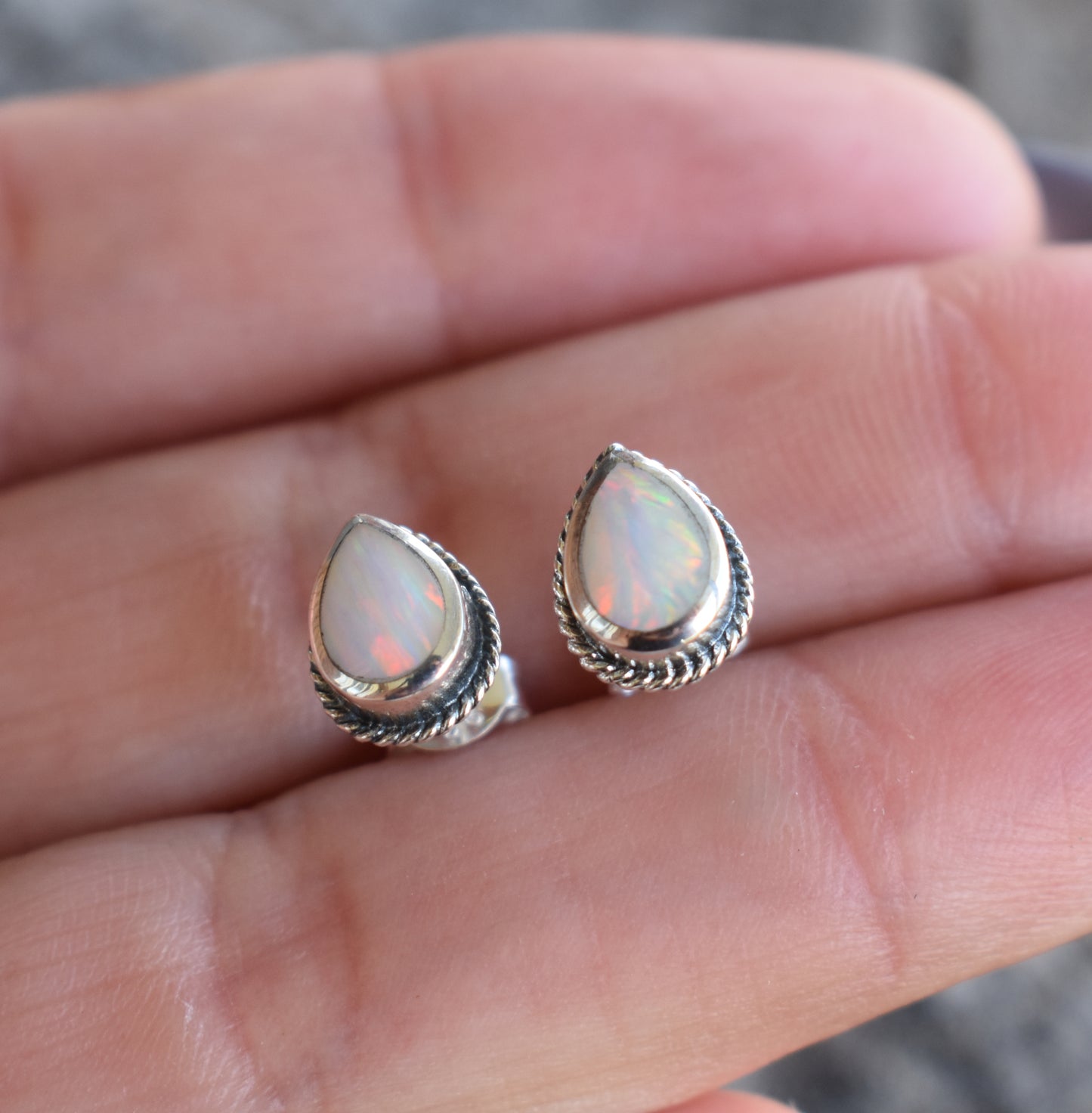 Teardrop Fire Opal Studs