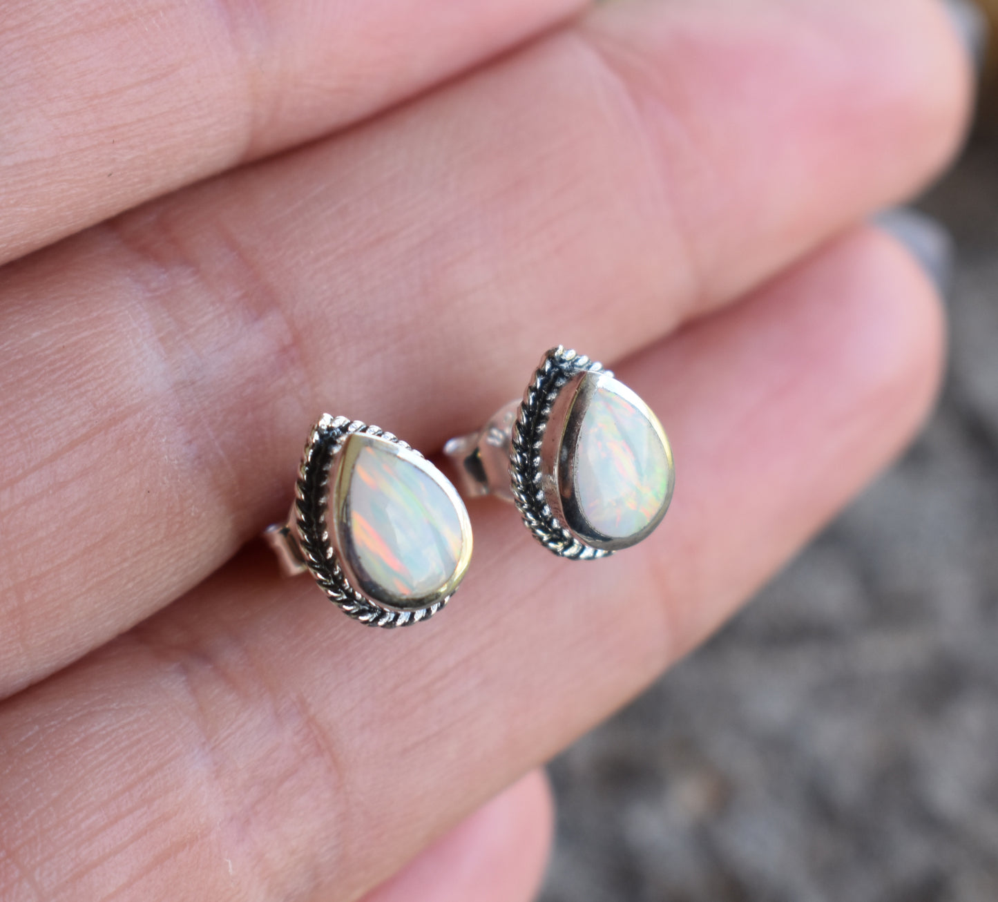 Teardrop Fire Opal Studs