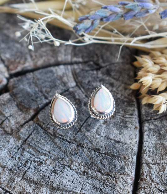 Teardrop Fire Opal Studs