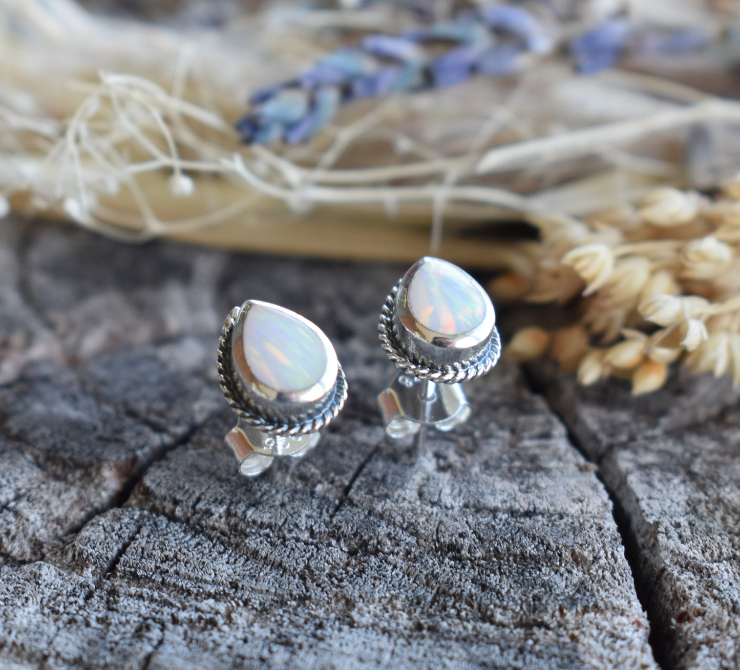 Teardrop Fire Opal Studs
