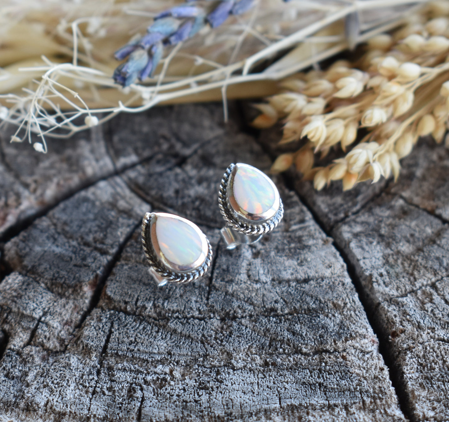 Teardrop Fire Opal Studs