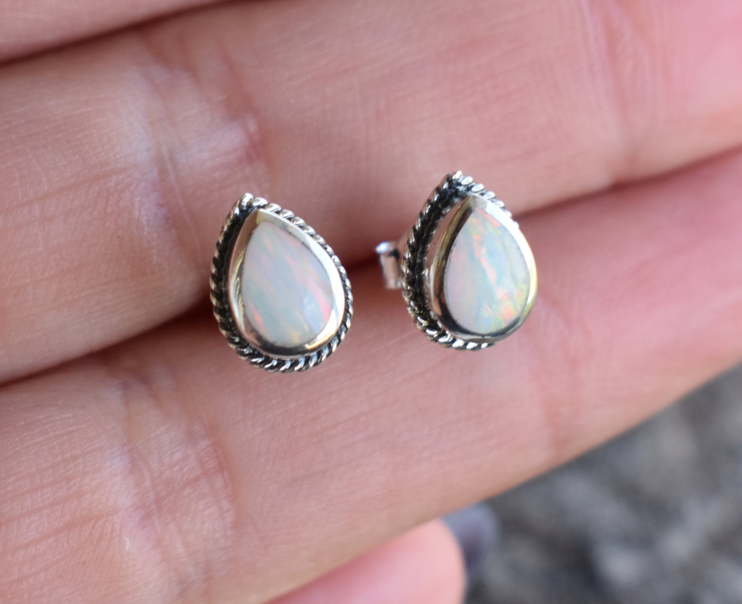 Teardrop Fire Opal Studs
