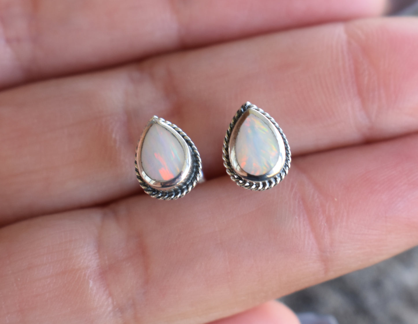 Teardrop Fire Opal Studs