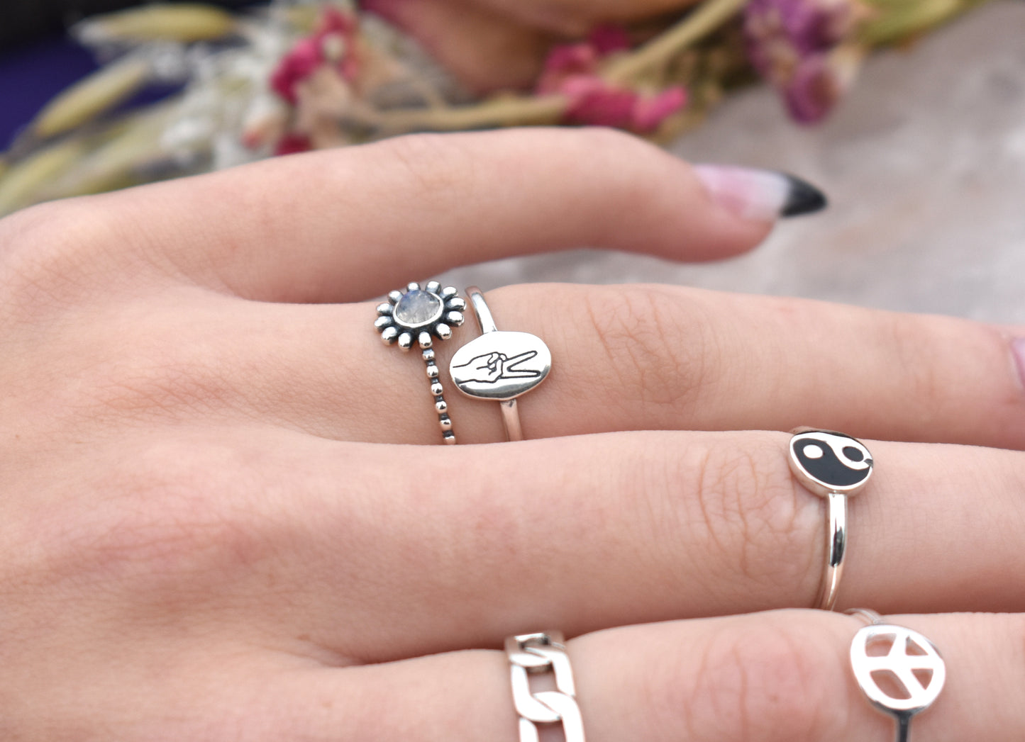 Peace Sign Ring-925 Sterling Silver