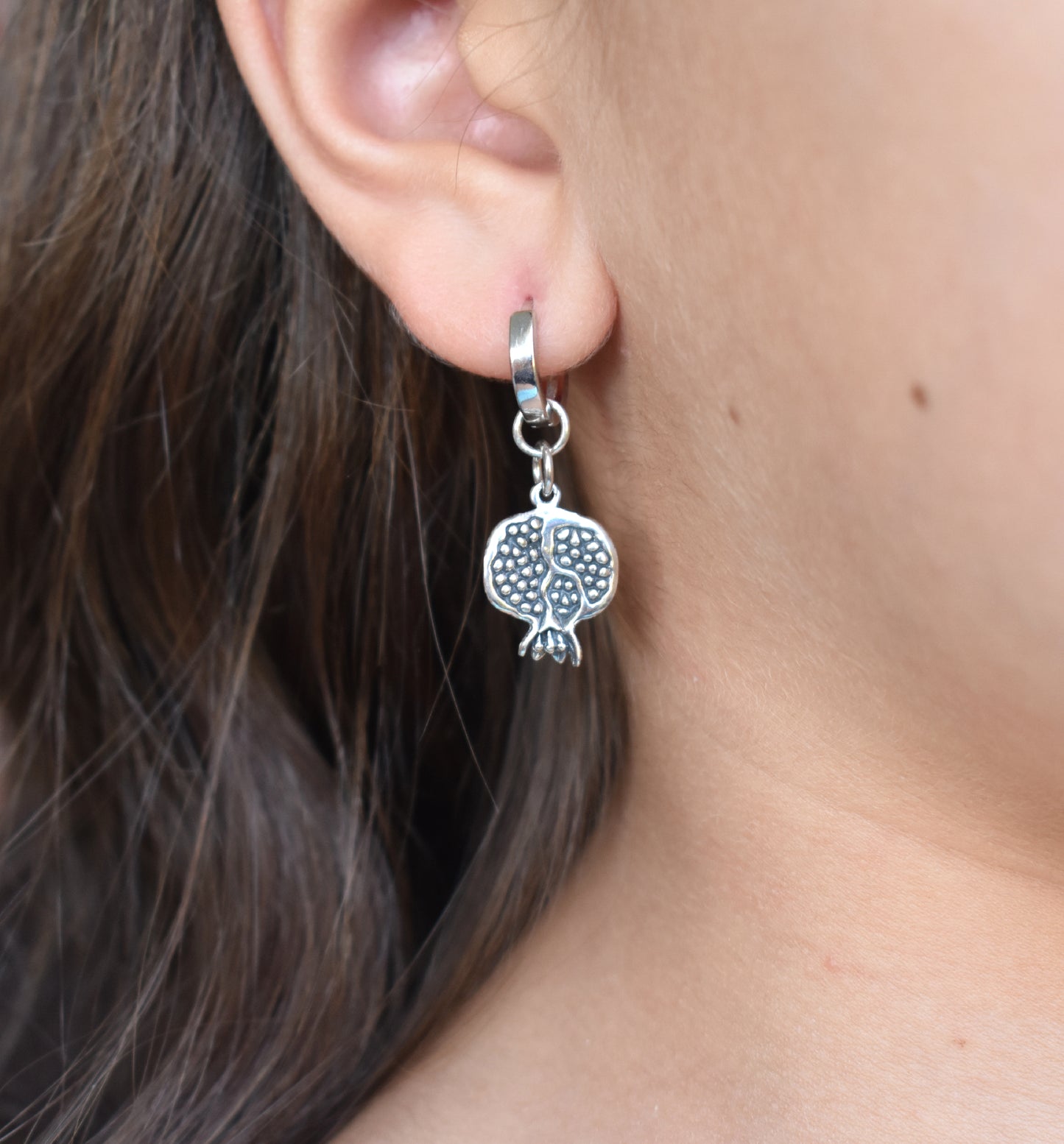 Pomegranate Huggie Hoop Earrings-Sterling Silver