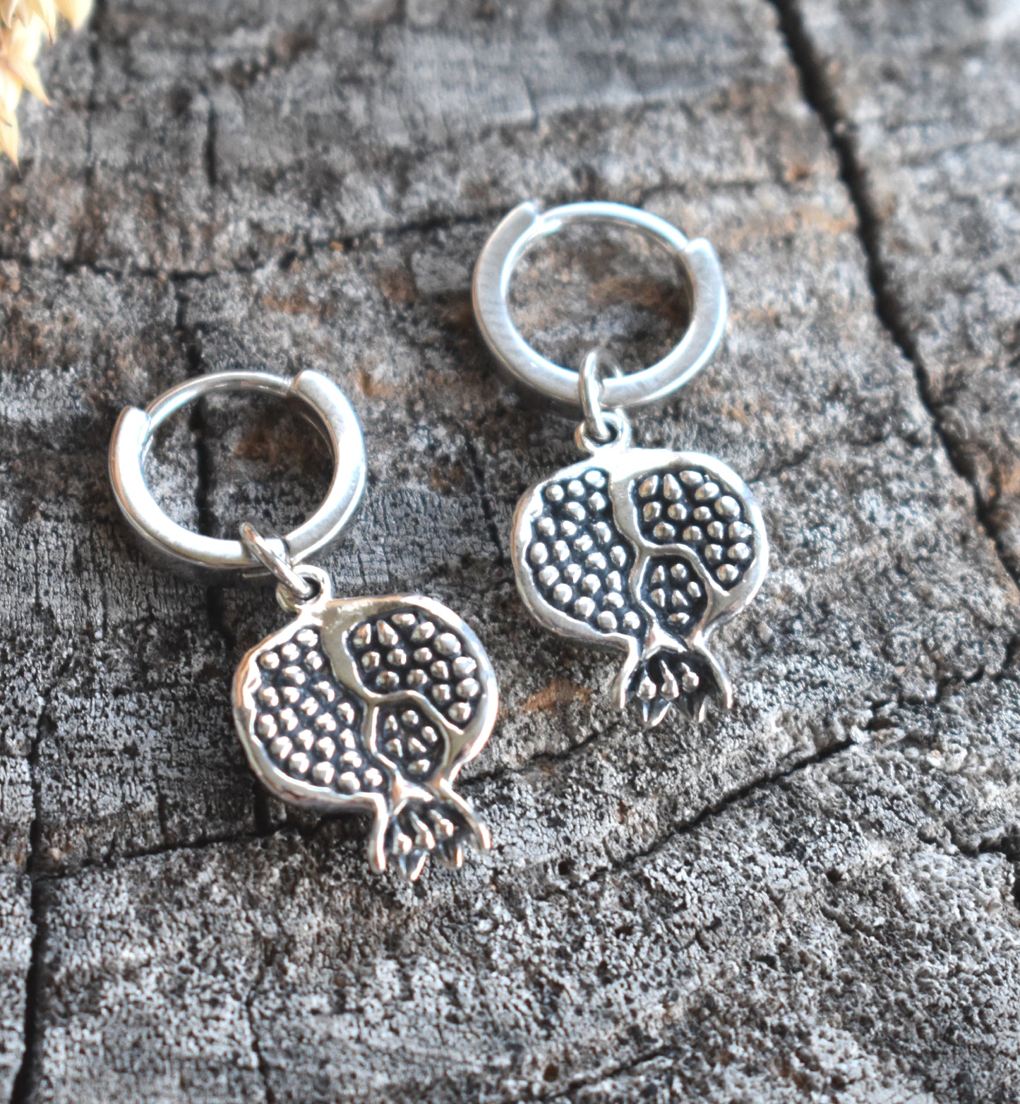 Pomegranate Huggie Hoop Earrings-Sterling Silver