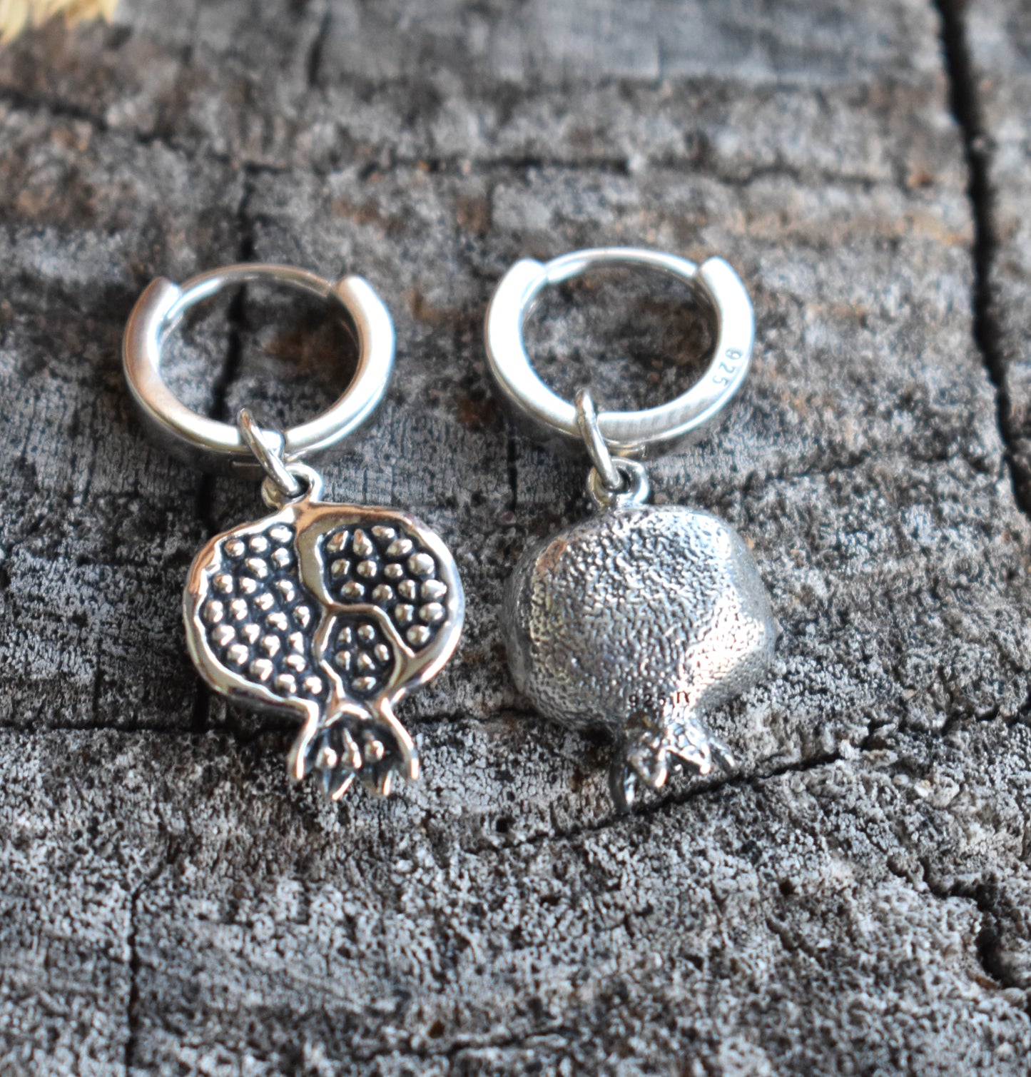 Pomegranate Huggie Hoop Earrings-Sterling Silver