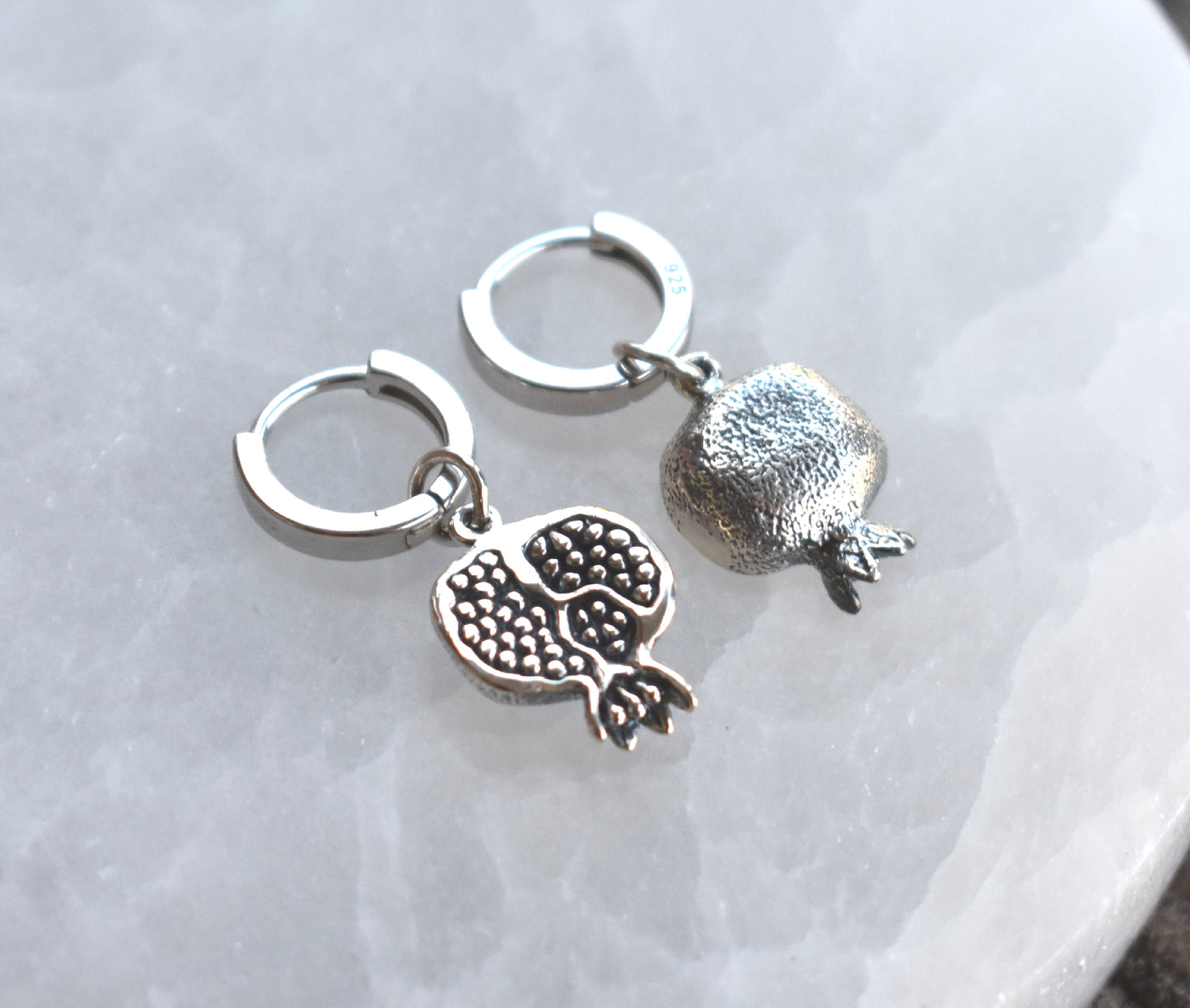 Pomegranate Huggie Hoop Earrings-Sterling Silver