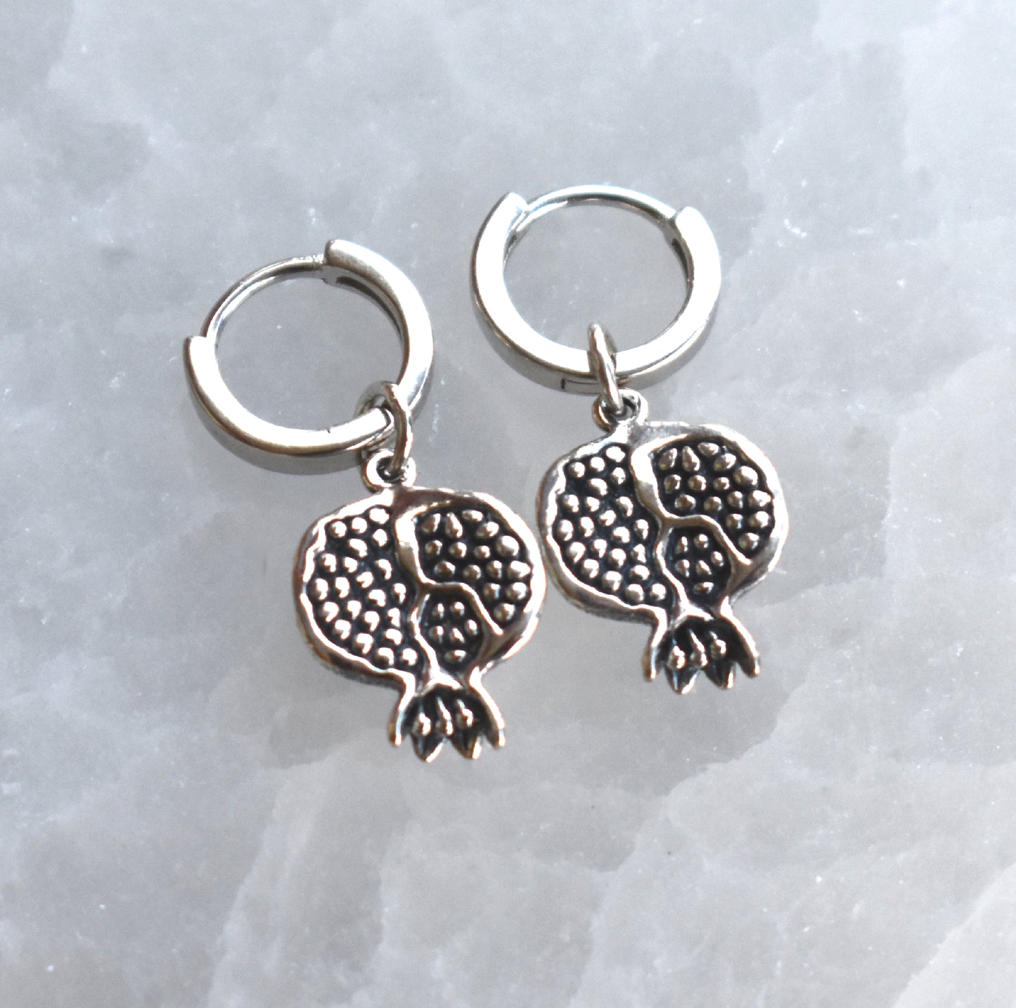 Pomegranate Huggie Hoop Earrings-Sterling Silver
