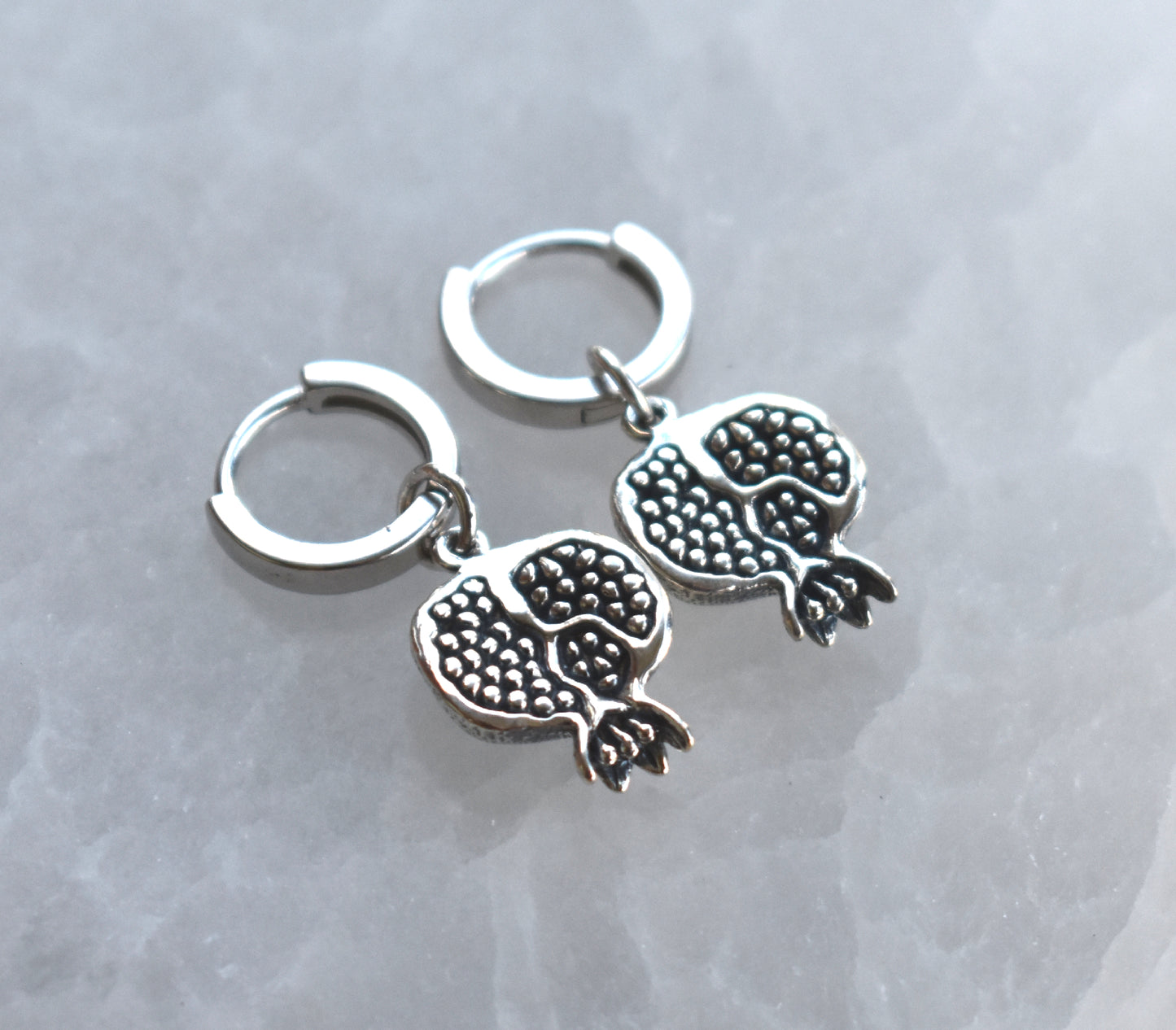 Pomegranate Huggie Hoop Earrings-Sterling Silver