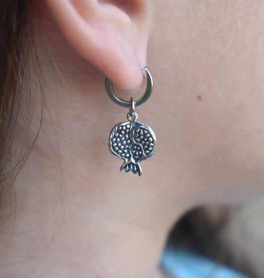 Pomegranate Huggie Hoop Earrings-Sterling Silver