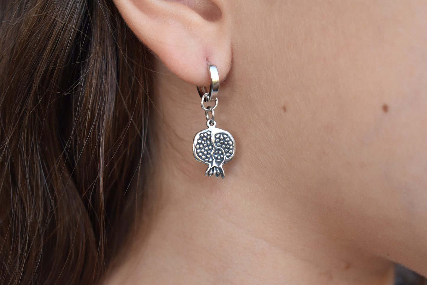 Pomegranate Huggie Hoop Earrings-Sterling Silver