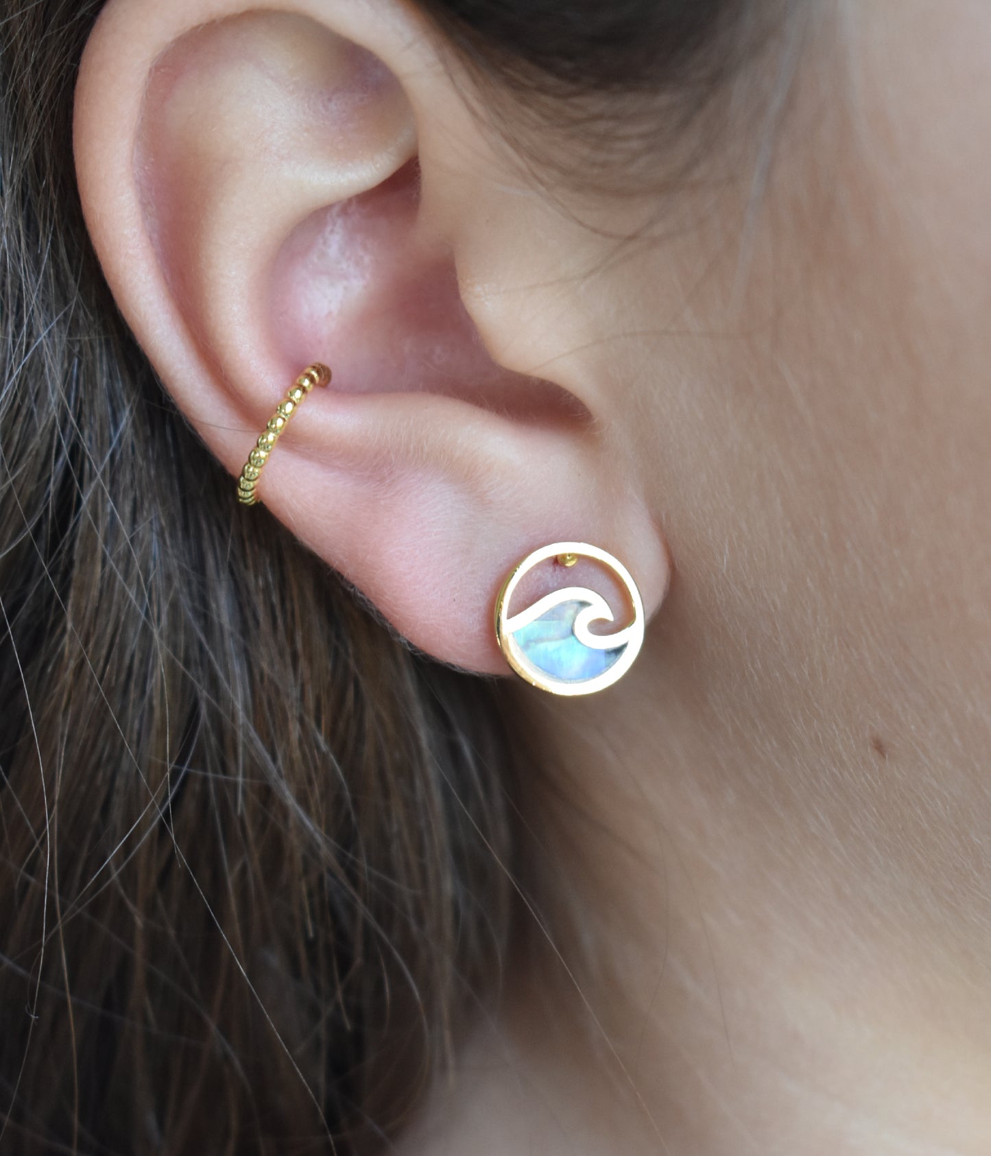 Gold Abalone Wave Stud Earrings-18k