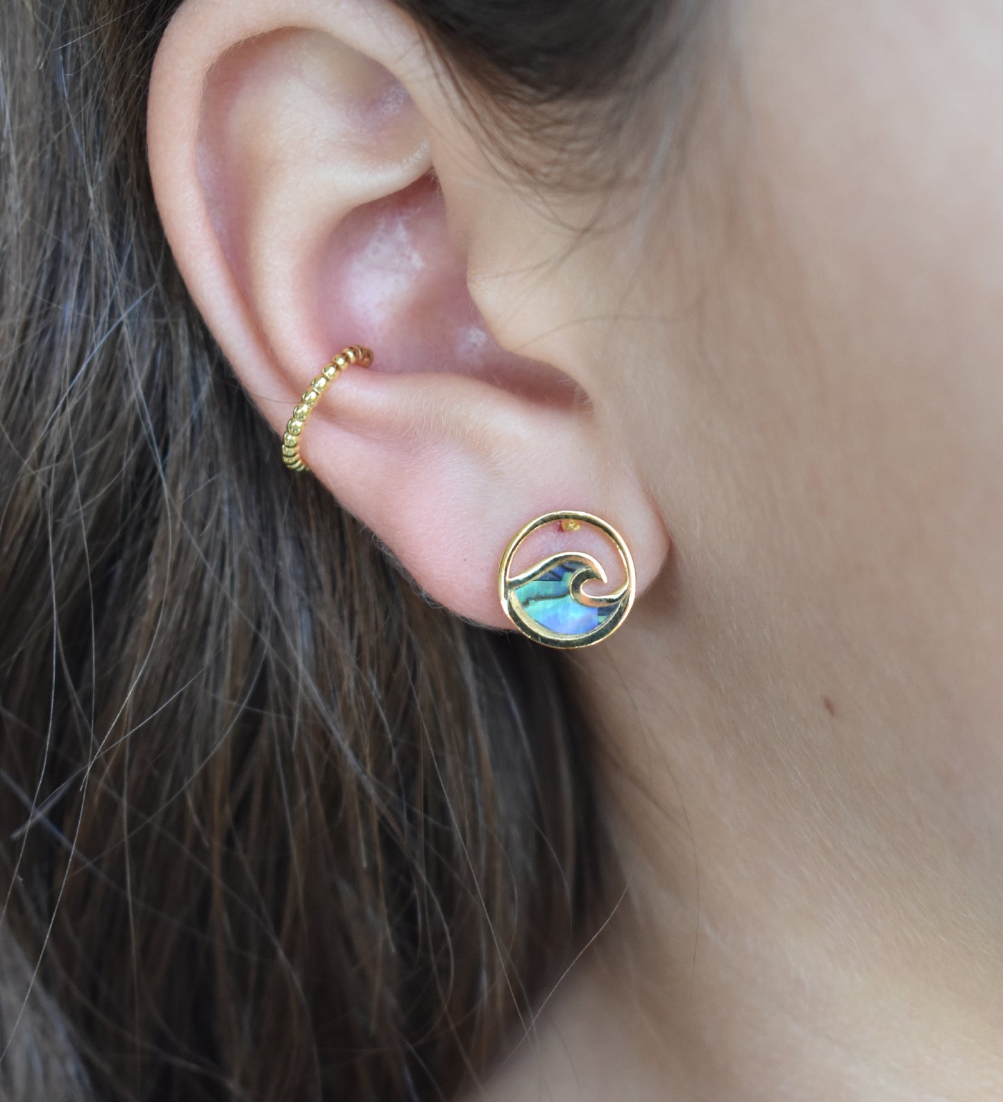 Gold Abalone Wave Stud Earrings-18k